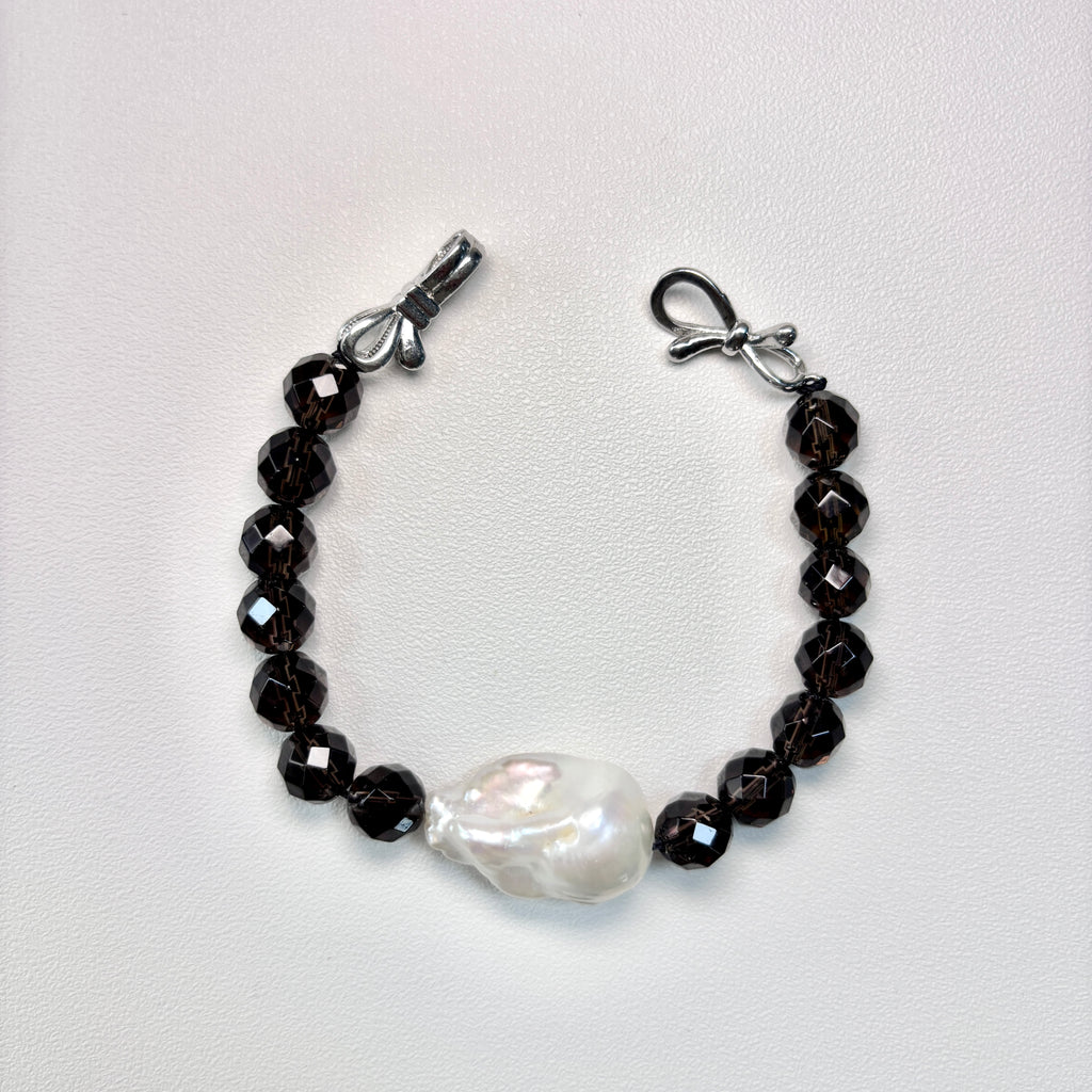 Smoky Quartz & Baroque Pearl Bracelet – Handmade Natural Gemstone Jewelry