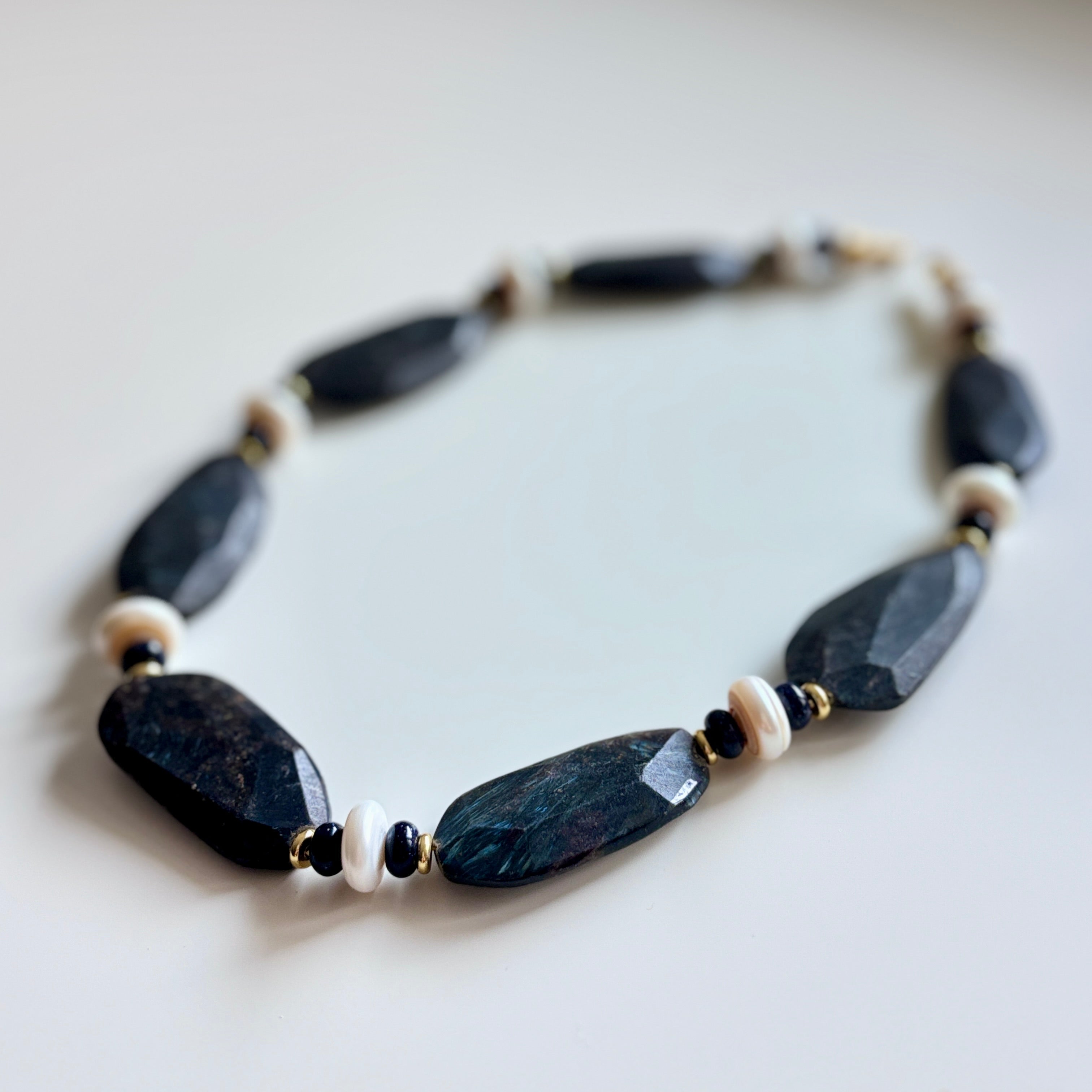 Black Flashing Stone and Baroque Freshwater Pearl Necklace – Handmade Natural Gemstone Jewelry – Gift for Her