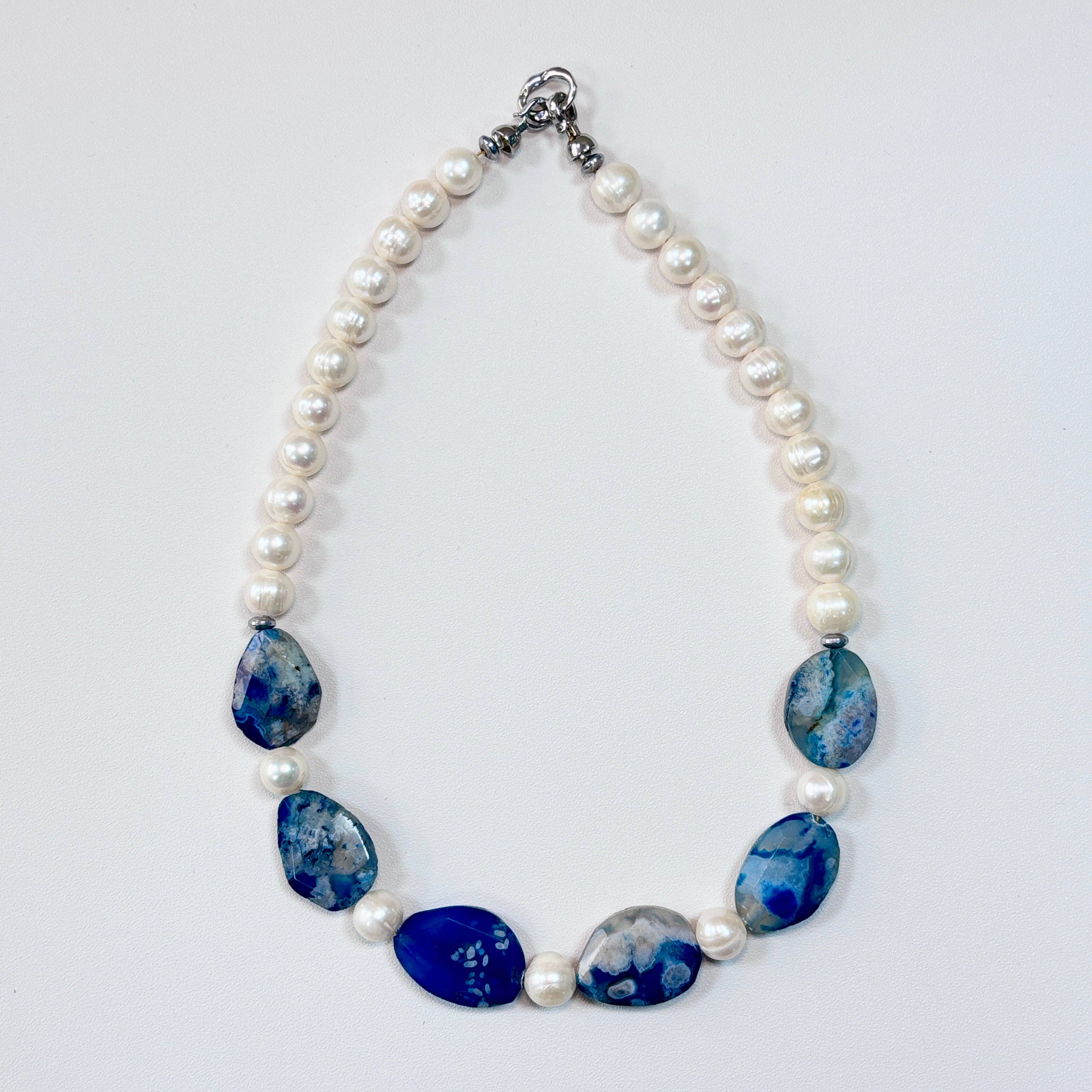 Freshwater Pearl & Blue Agate Necklace – Handmade Natural Gemstone Jewelry
