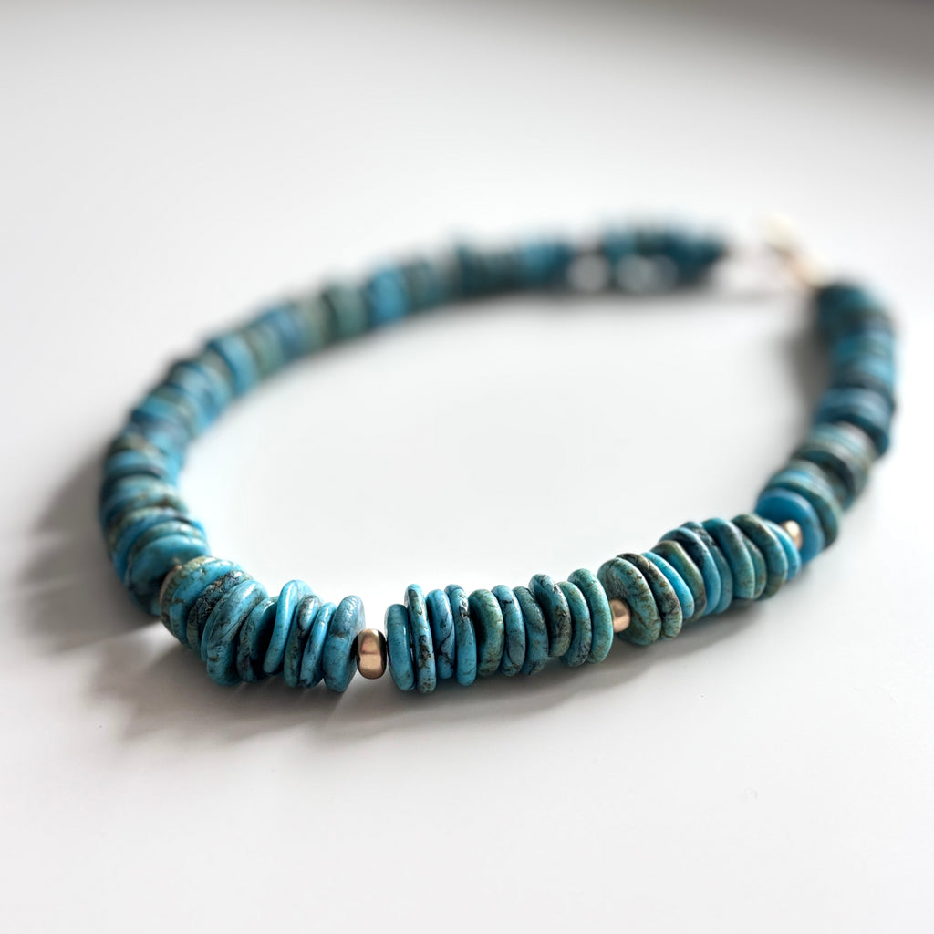 Natural Turquoise Disc Beaded Necklace – Boho Gemstone Jewelry - Handmade Jewelry
