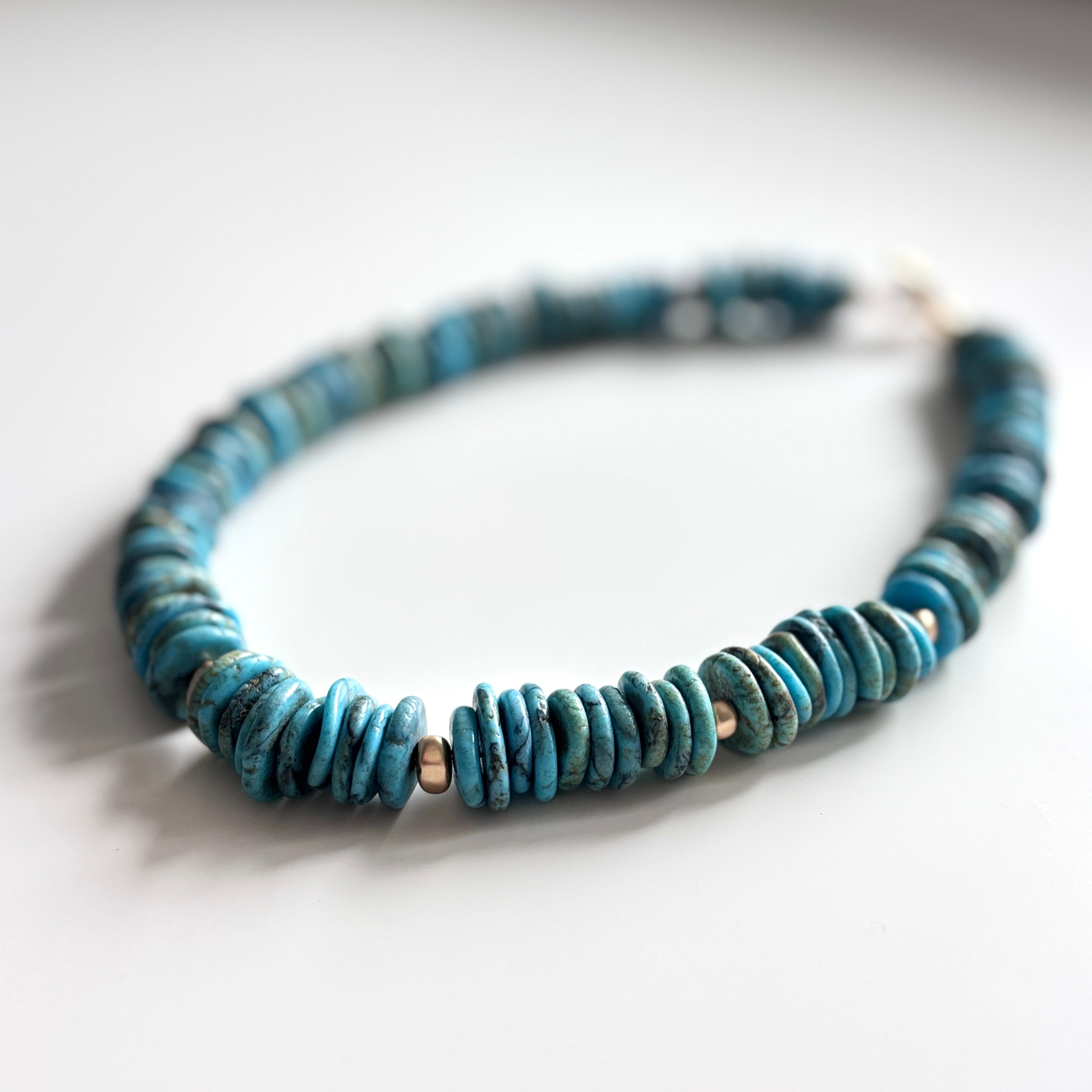 Natural Turquoise Disc Beaded Necklace – Boho Gemstone Jewelry - Handmade Jewelry