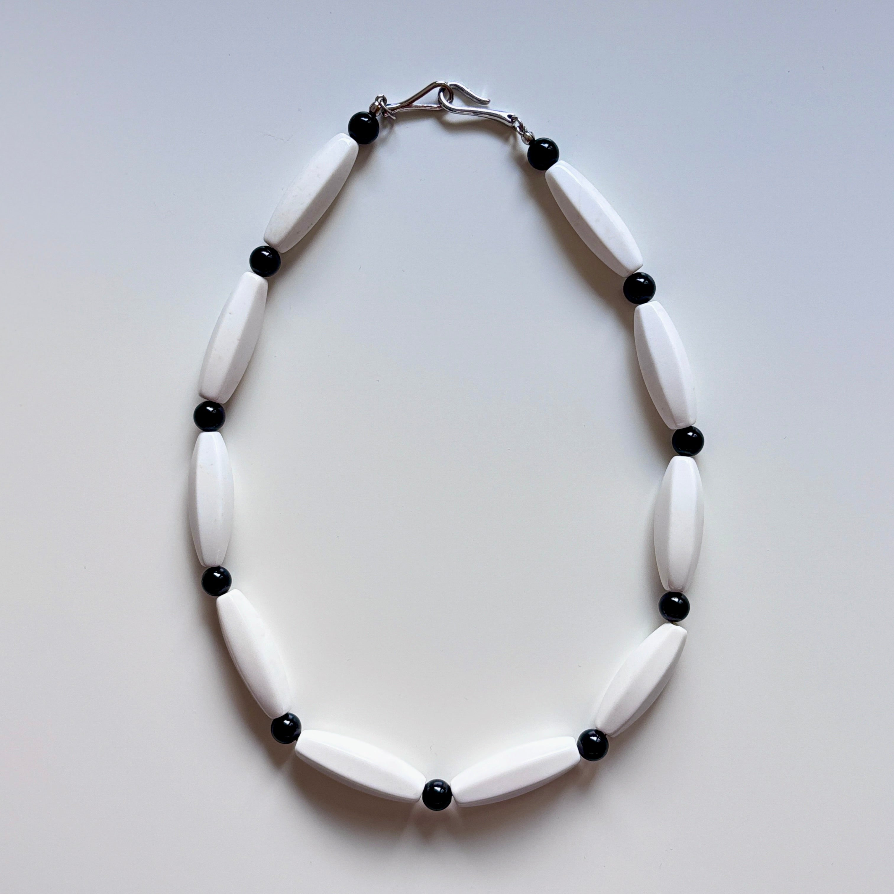 White Agate Necklace • Black & White Beaded Necklace • Minimalist Monochrome Jewelry