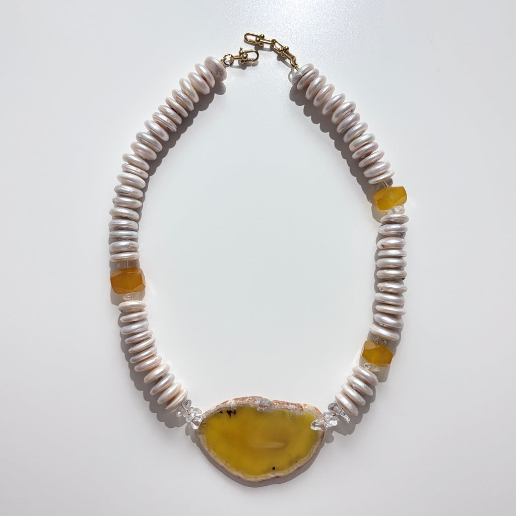 Freshwater Pearl & Agate Slice Necklace – A Statement Jewelry