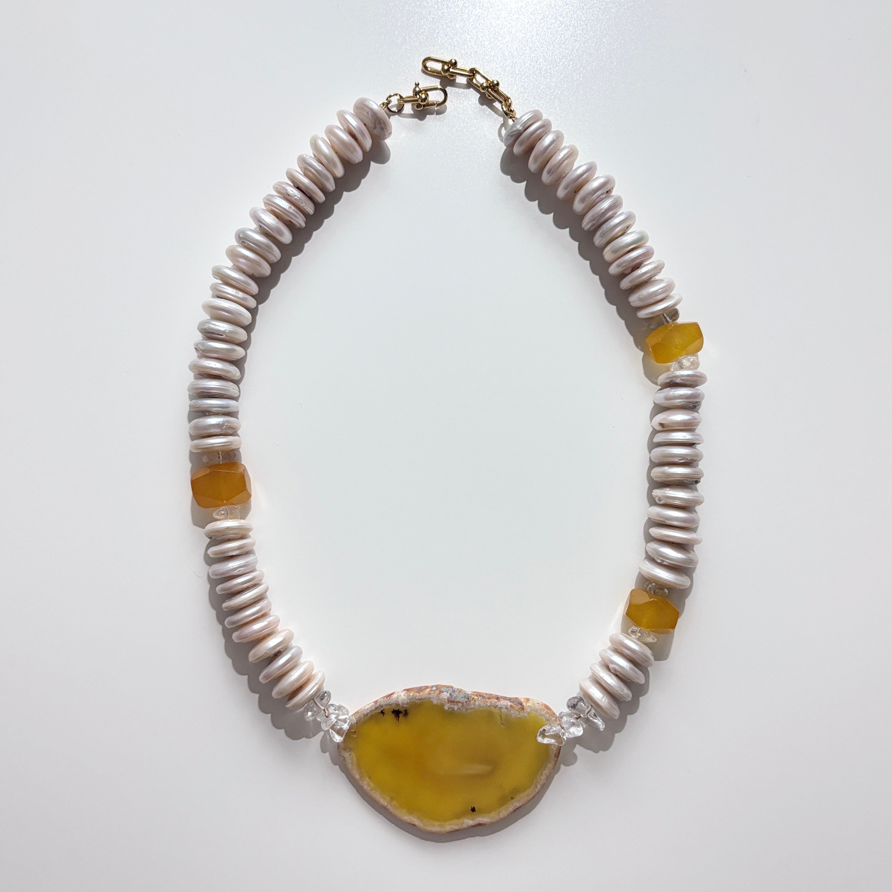 Freshwater Pearl & Agate Slice Necklace – A Statement Jewelry
