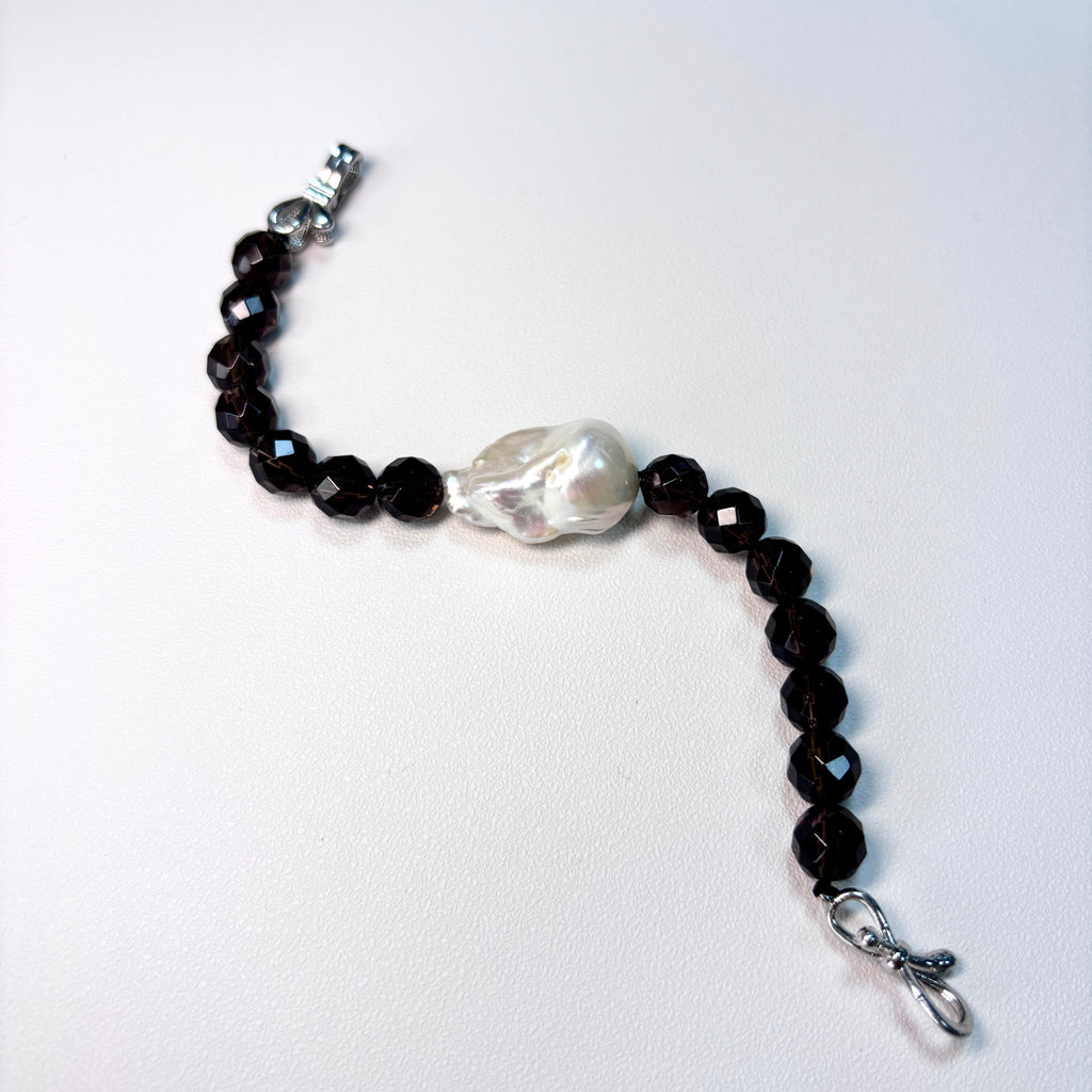 Smoky Quartz & Baroque Pearl Bracelet – Handmade Natural Gemstone Jewelry