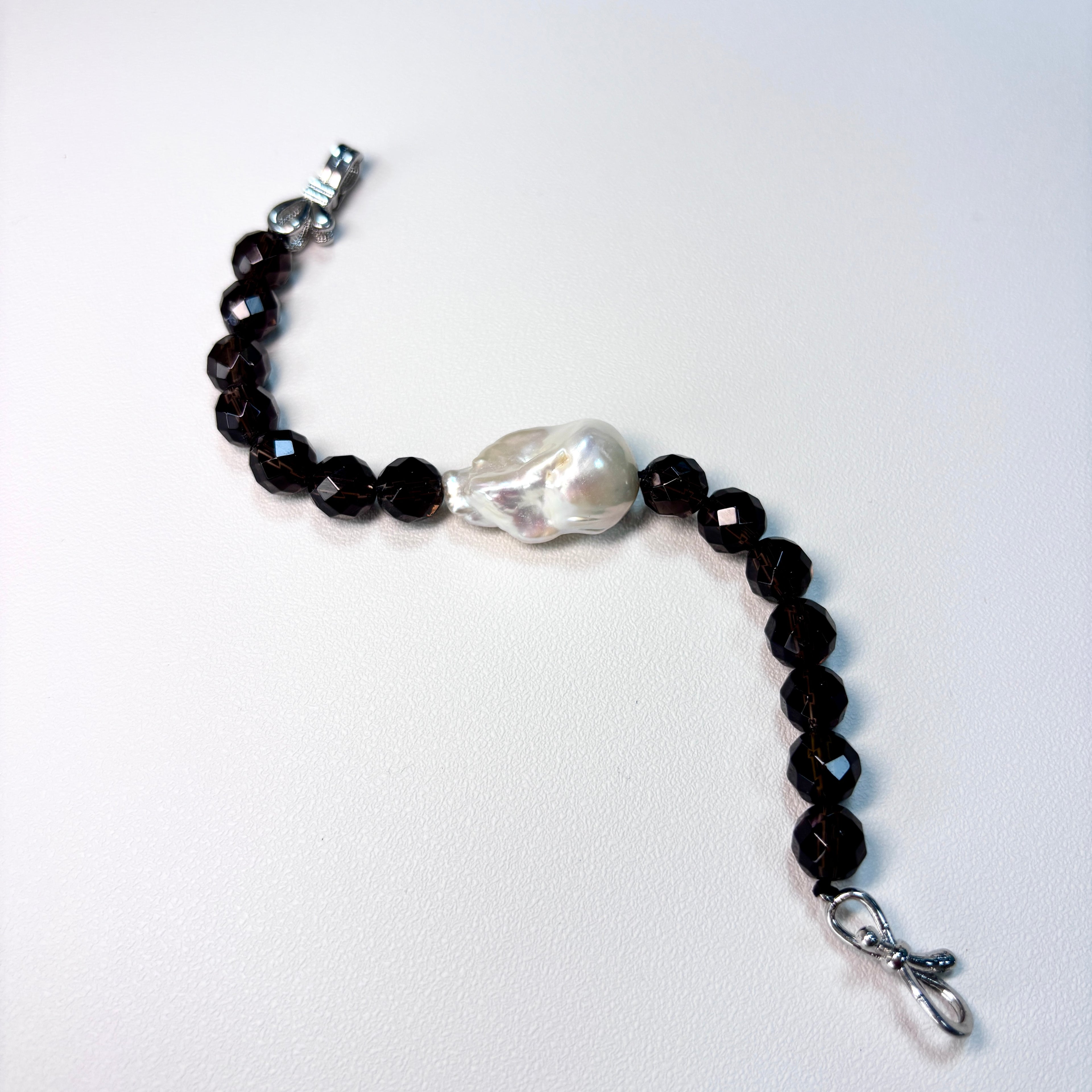 Smoky Quartz & Baroque Pearl Bracelet – Handmade Natural Gemstone Jewelry