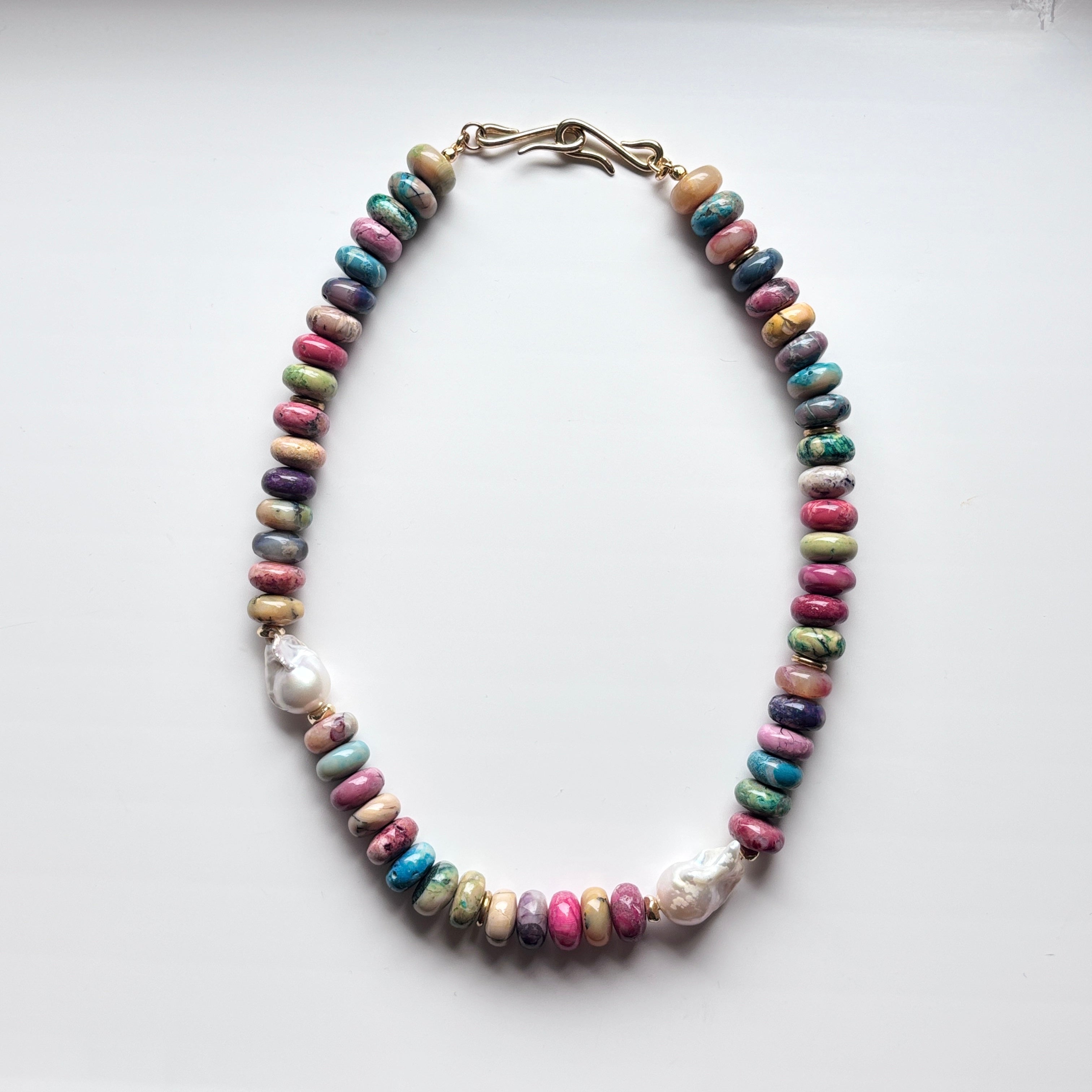 Colorful Natural Stone and Baroque Pearl Necklace – Handmade Natural Stones Jewelry Gift for Her Summer Necklace