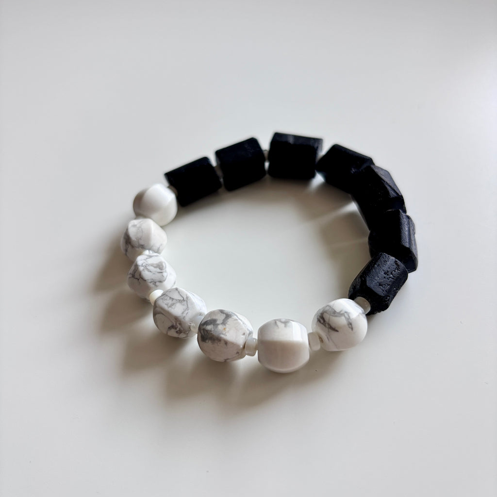 Howlite & Black Tourmaline Bracelet • Protection & Calming Jewelry