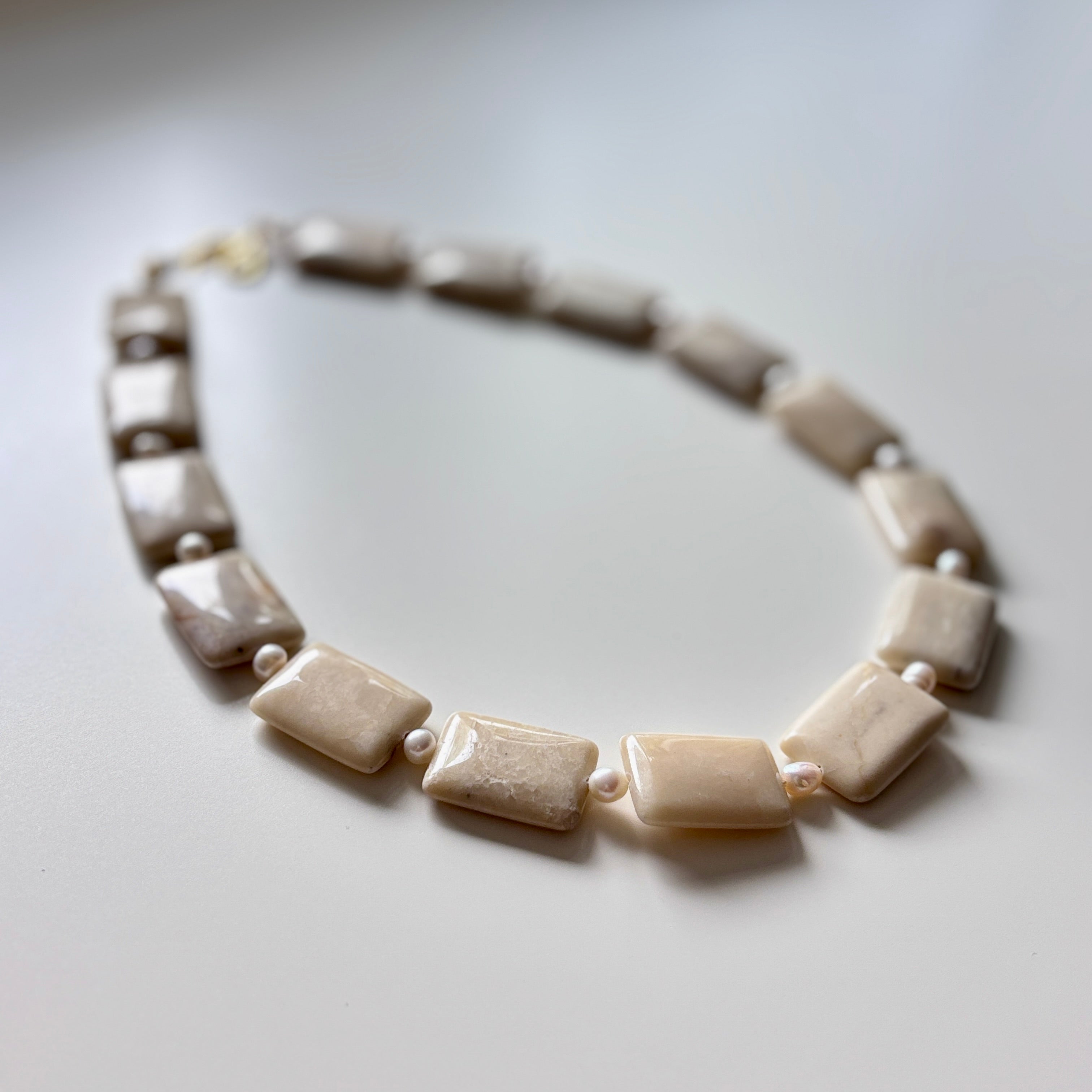 Opal and Freshwater Pearl Necklace – Elegant Natural Gemstone Jewelry - Handmade Jewelry