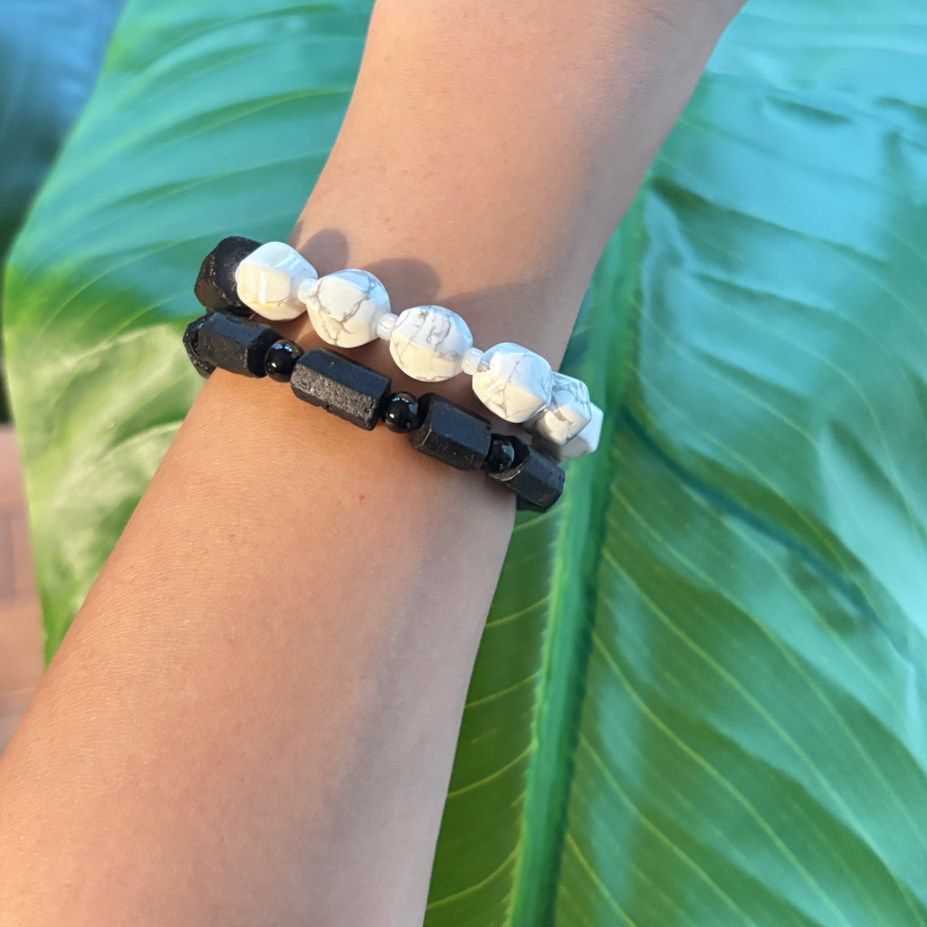 Howlite & Black Tourmaline Bracelet • Protection & Calming Jewelry
