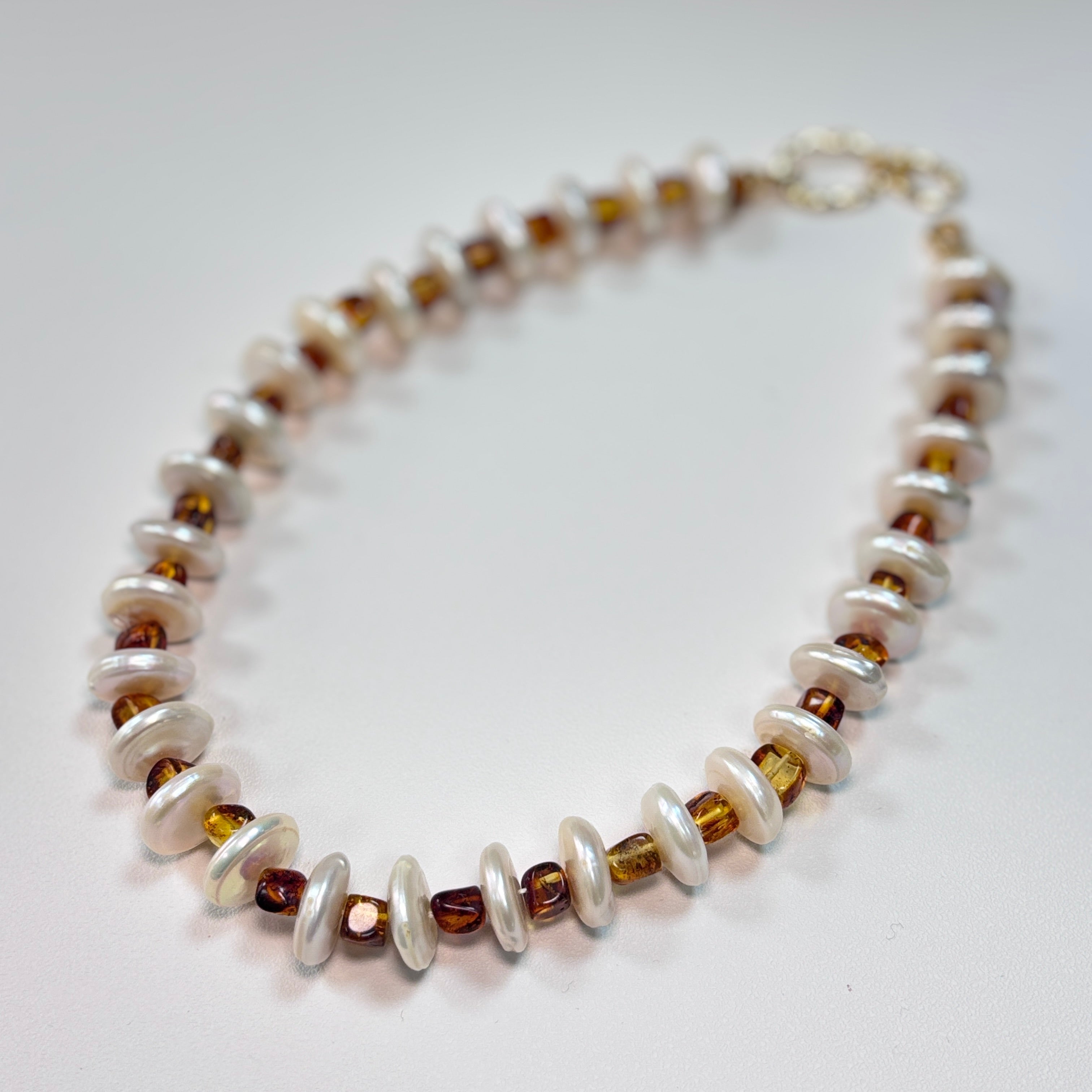 Amber & Freshwater Pearl Necklace – Handmade Natural Gemstone Jewelry