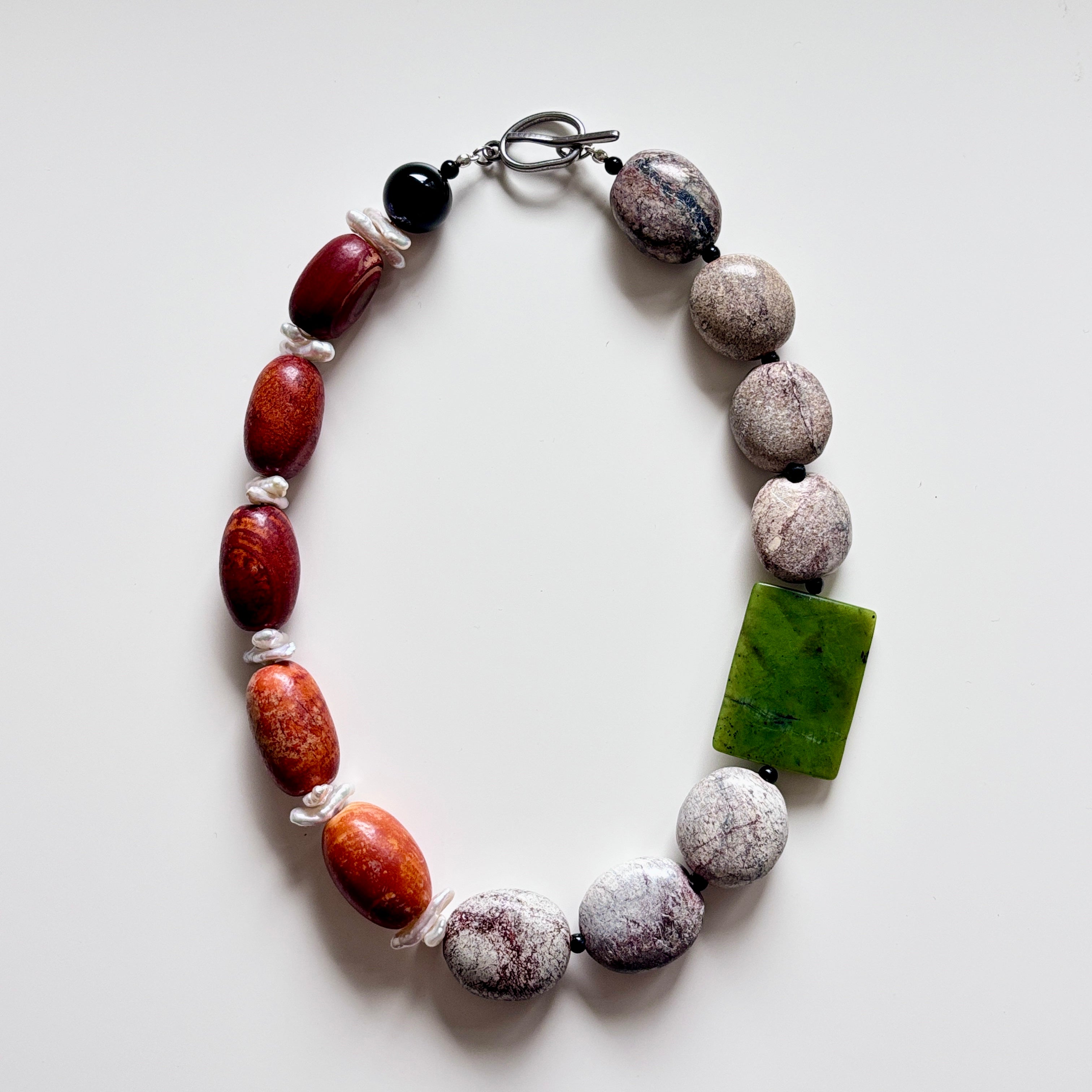 Green Agate and Turquoise Necklace – Handmade Gemstone Jewelry – Earth Tone Artisan Necklace – Gift for Her