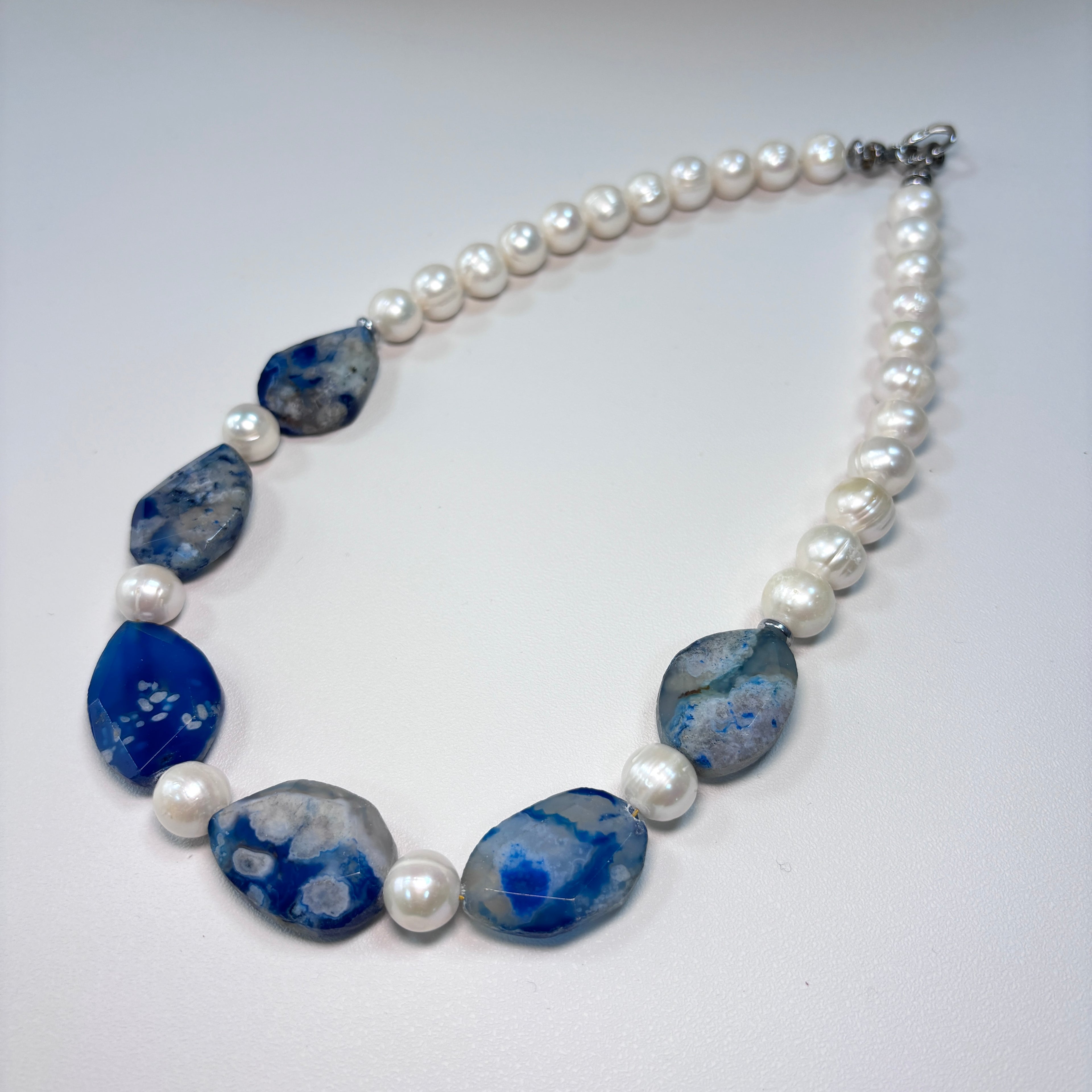 Freshwater Pearl & Blue Agate Necklace – Handmade Natural Gemstone Jewelry