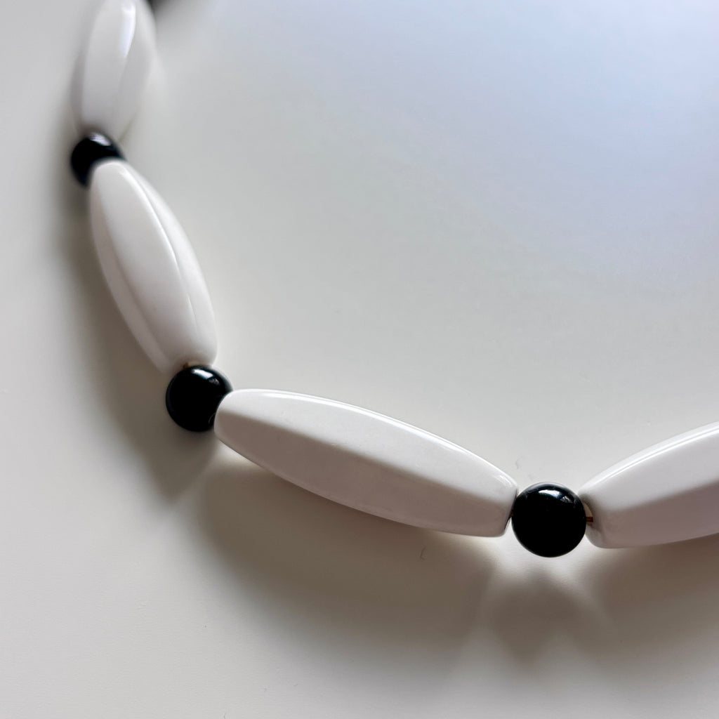 White Agate Necklace • Black & White Beaded Necklace • Minimalist Monochrome Jewelry