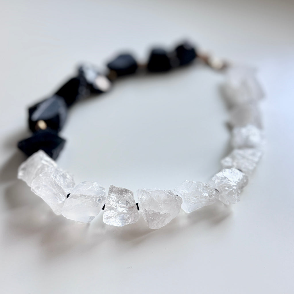 Black & White Raw Stone Necklace Statement Stone Jewelry Handmade