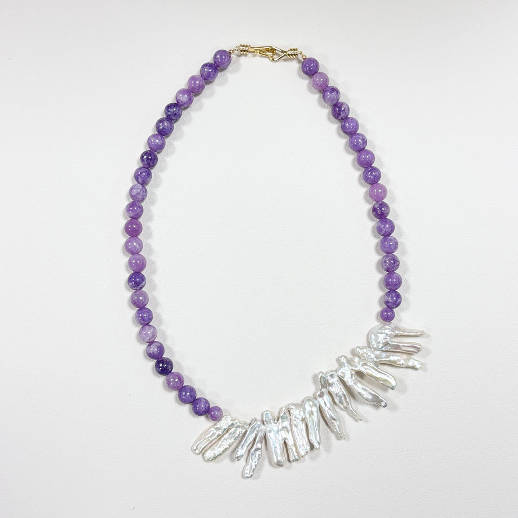 Amethyst & Natural Pearl Necklace – Handmade Gemstone Statement Jewelry