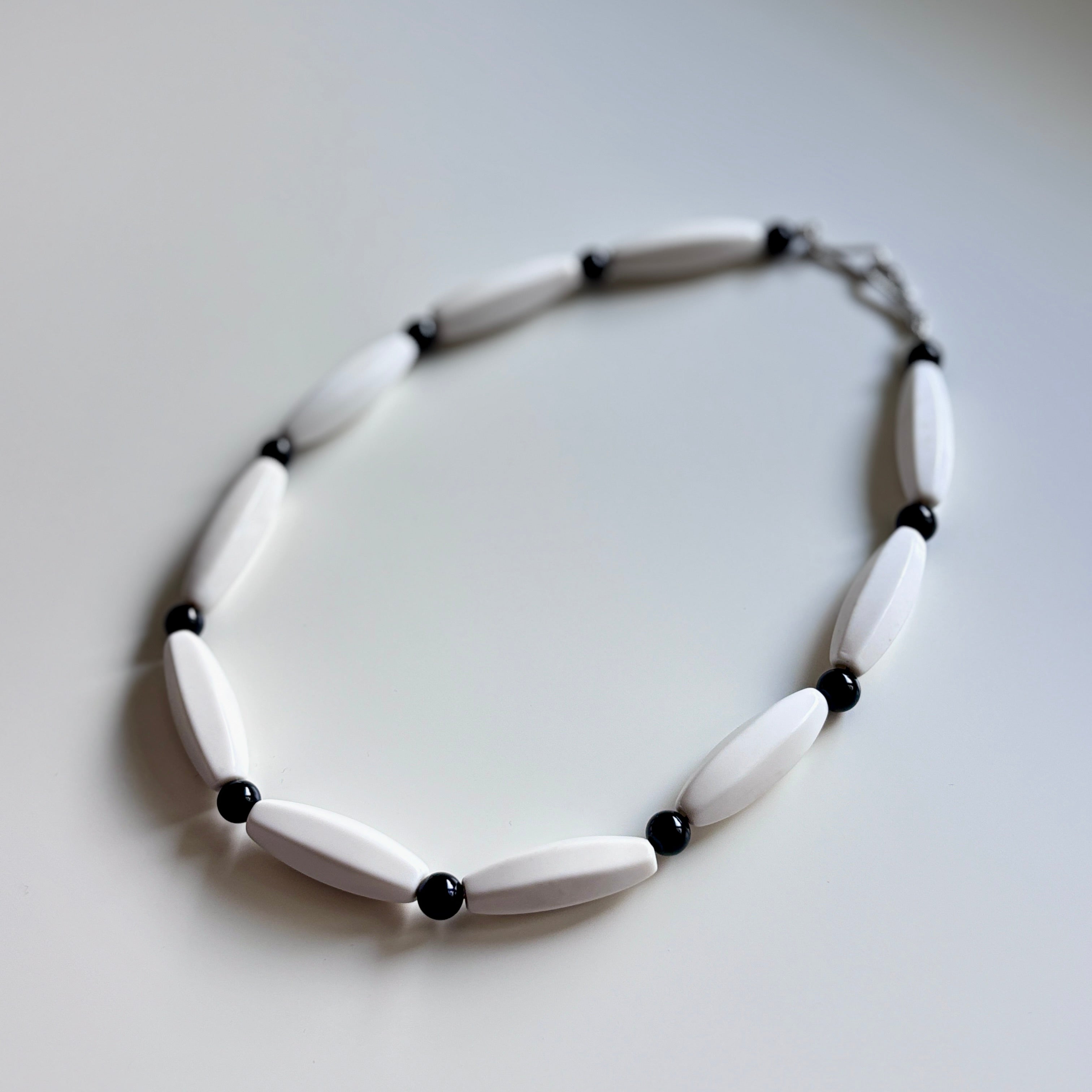 White Agate Necklace • Black & White Beaded Necklace • Minimalist Monochrome Jewelry