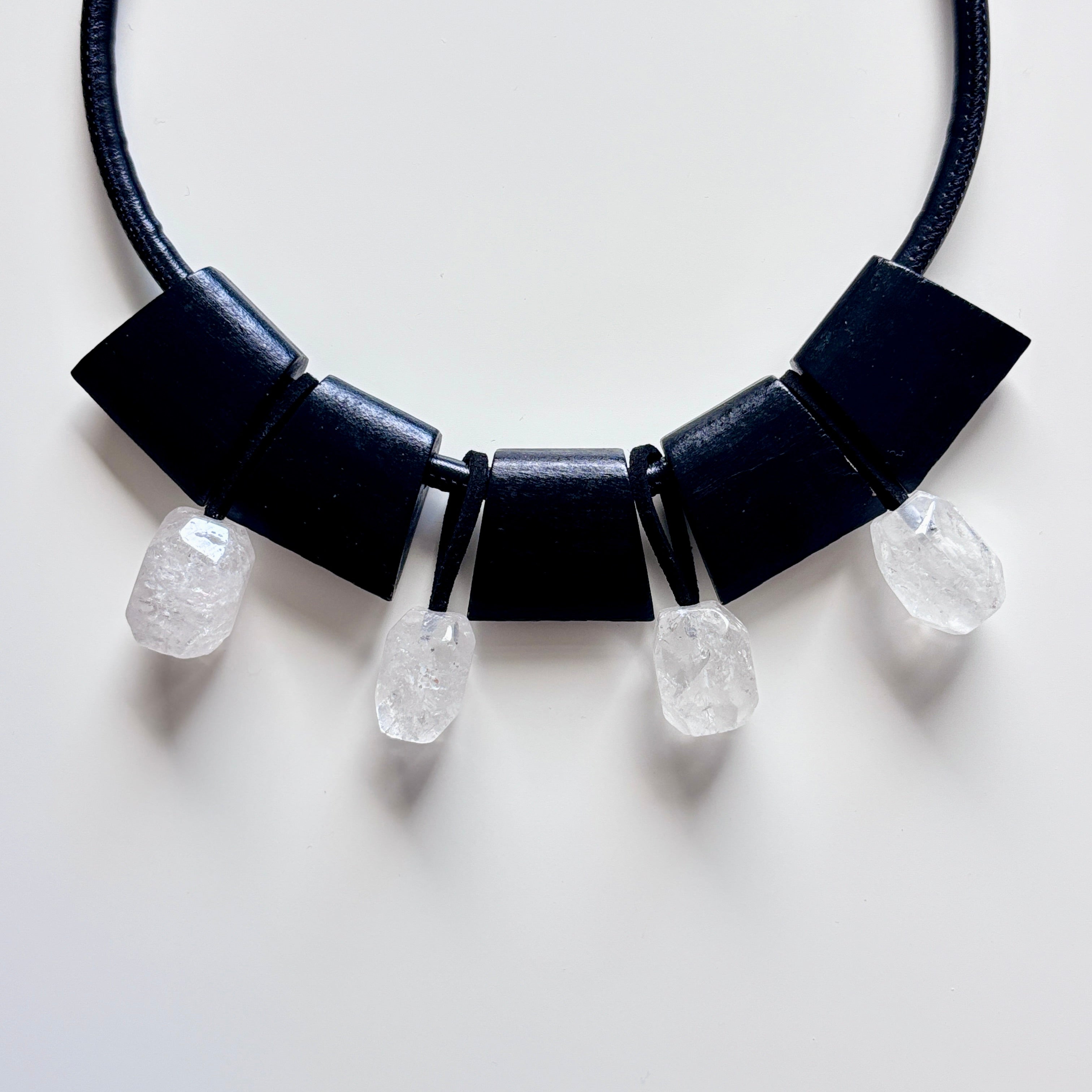 Wood and Crystal Pendant Necklace – Minimalist Statement Jewelry