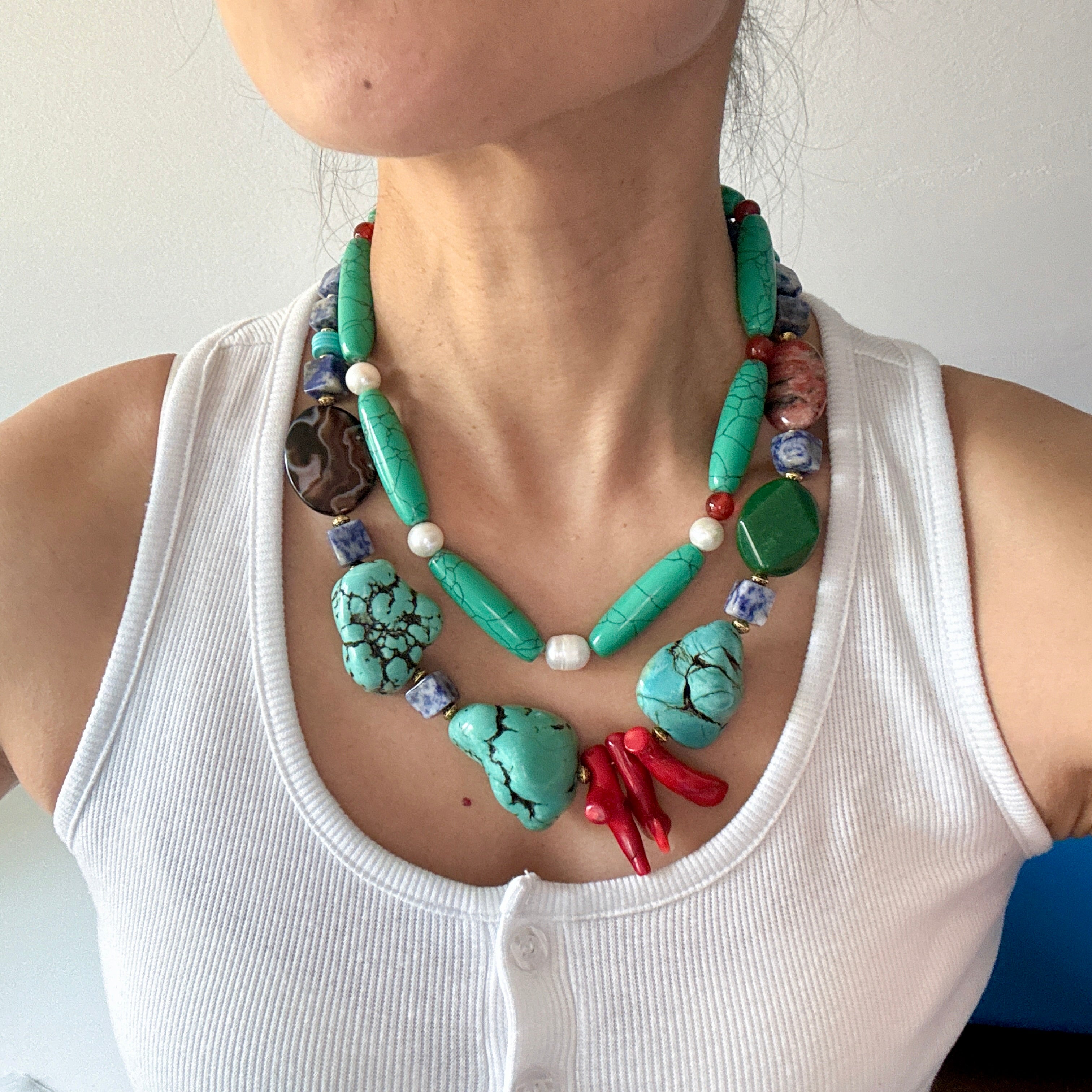 Turquoise Statement Necklace • Lapis Lazuli • Chunky Gemstone Necklace • Boho Colorful Jewelry