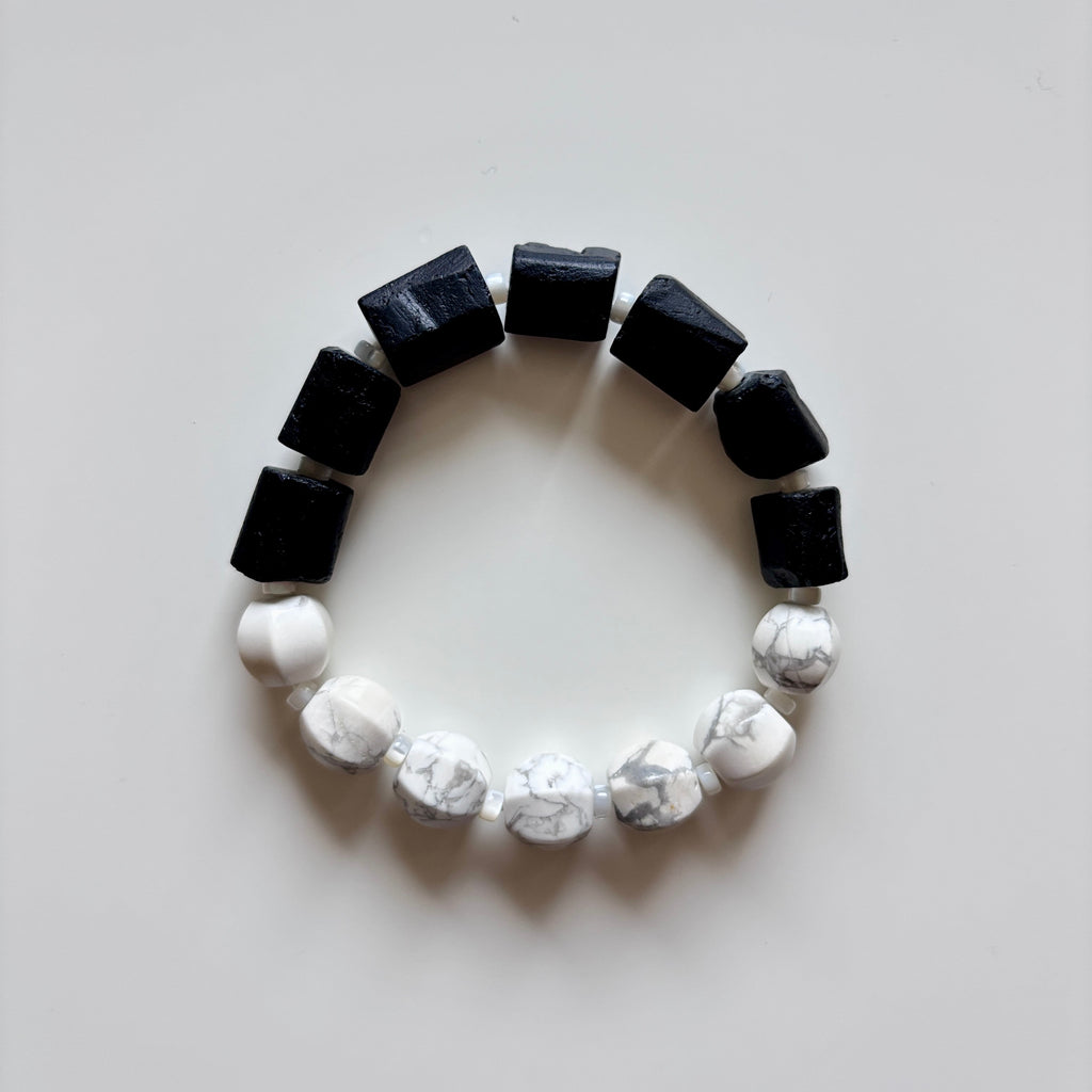 Howlite & Black Tourmaline Bracelet • Protection & Calming Jewelry