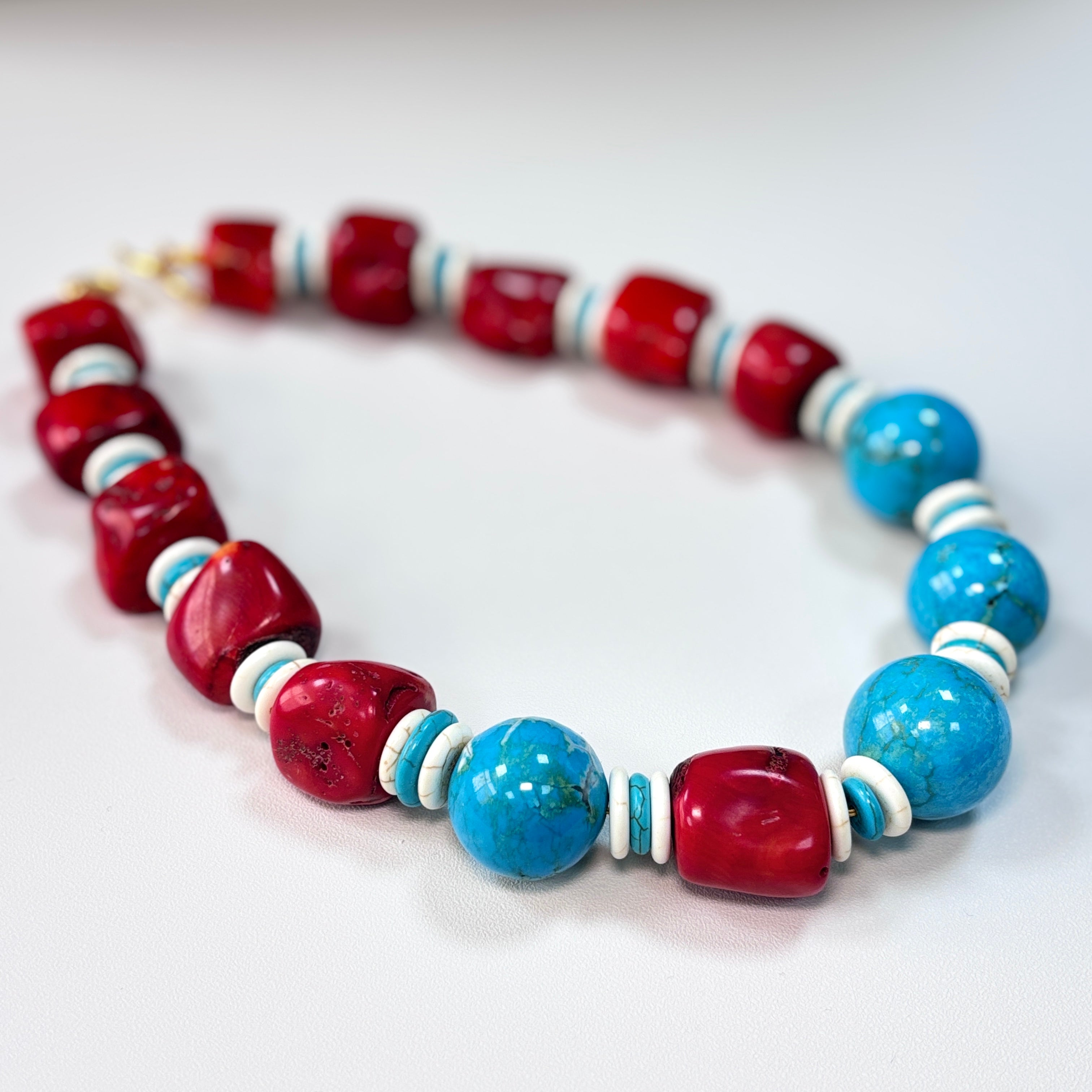 Coral & Turquoise Necklace – Handmade Natural Gemstone Statement Jewelry