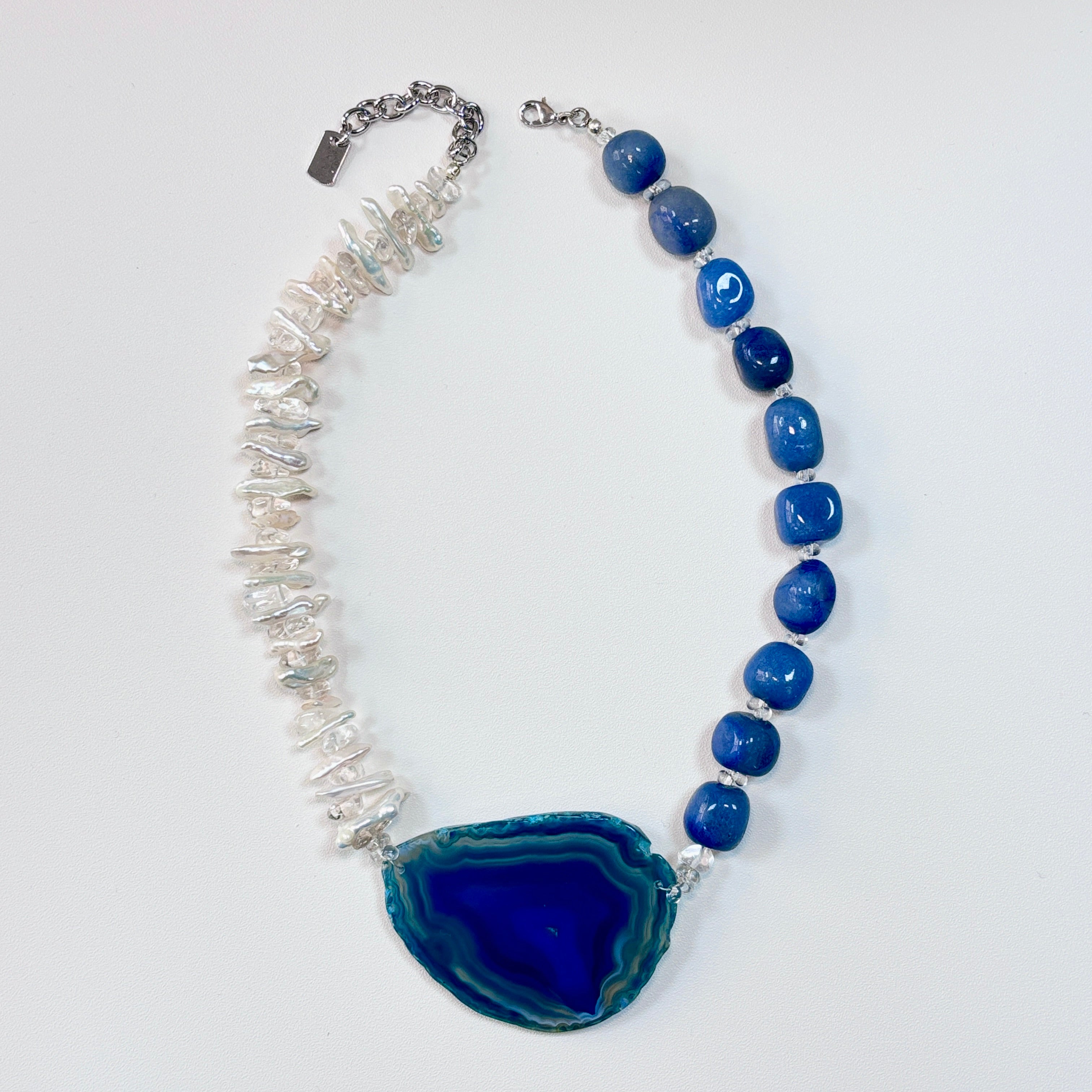 Natural Stone, Crystal & Agate Slice Necklace – Handmade Statement Jewelry