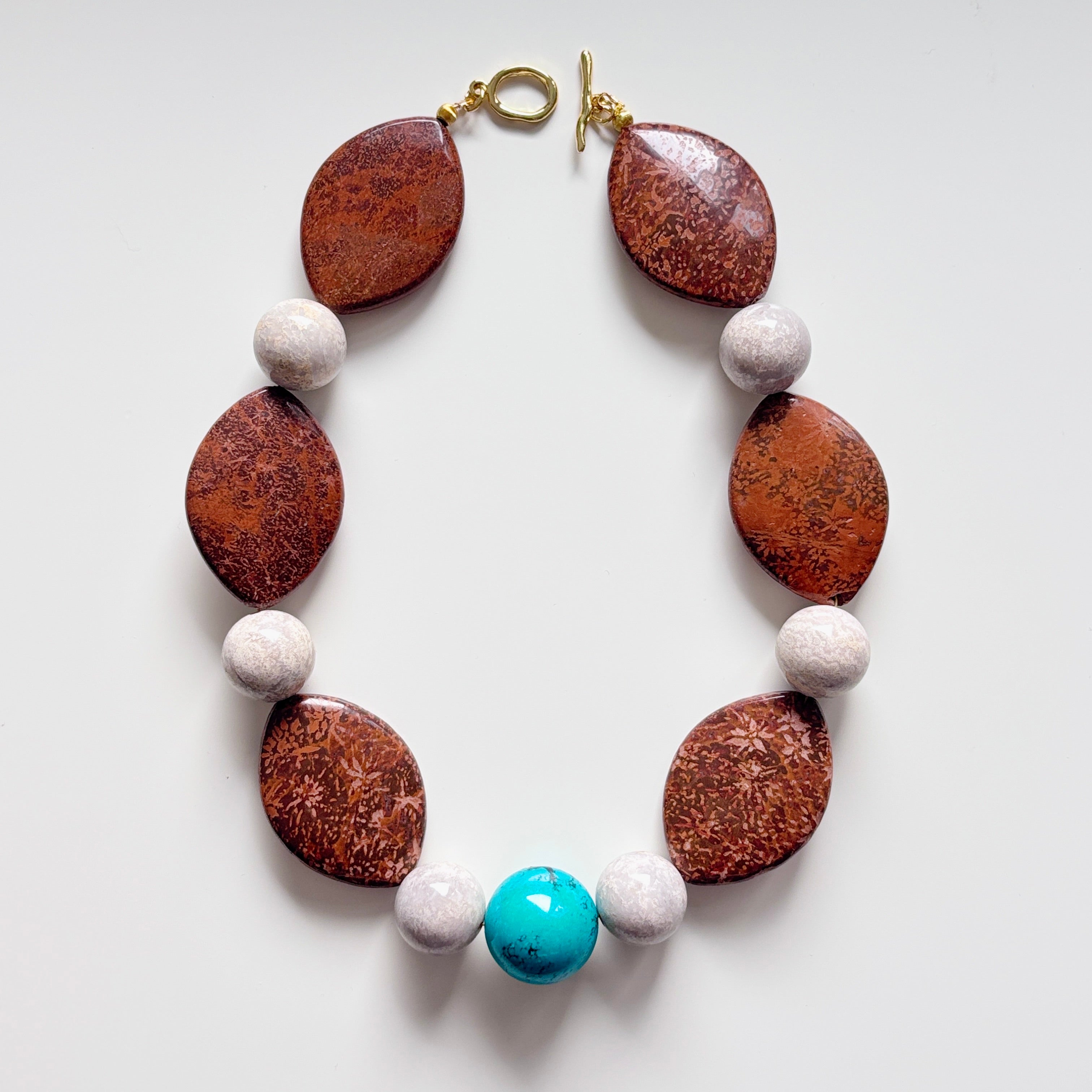 Brown Jasper and Turquoise Necklace – Natural Gemstone Jewelry – Boho Statement Necklace – Handmade Jewelry