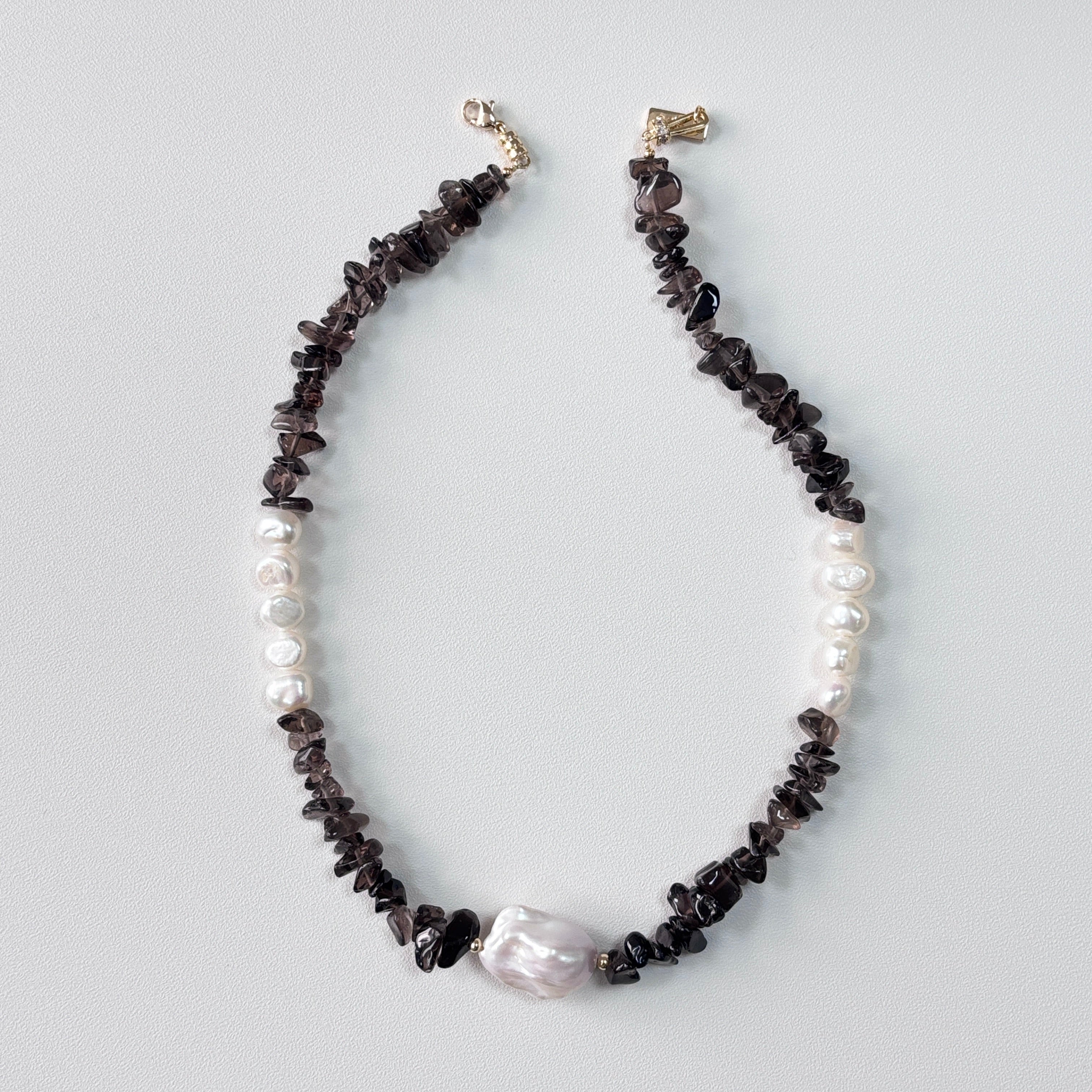 Smoky Quartz & Baroque Pearl Necklace – Handmade Natural Gemstone Jewelry