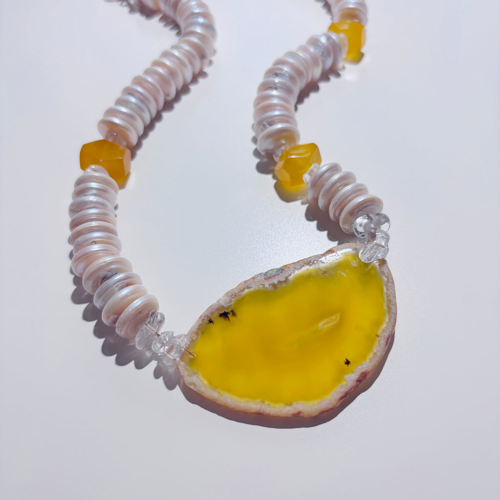 Freshwater Pearl & Agate Slice Necklace – A Statement Jewelry