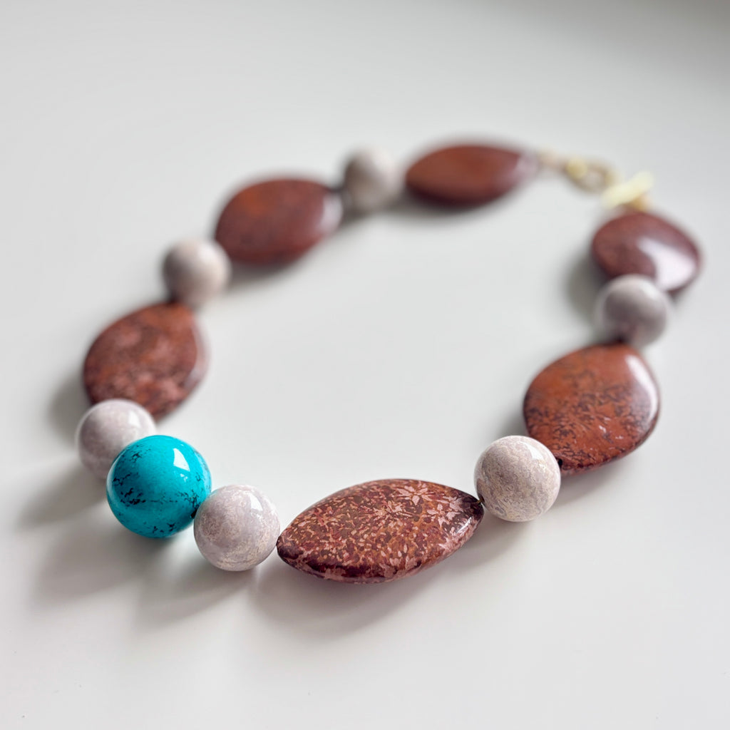 Brown Jasper and Turquoise Necklace – Natural Gemstone Jewelry – Boho Statement Necklace – Handmade Jewelry