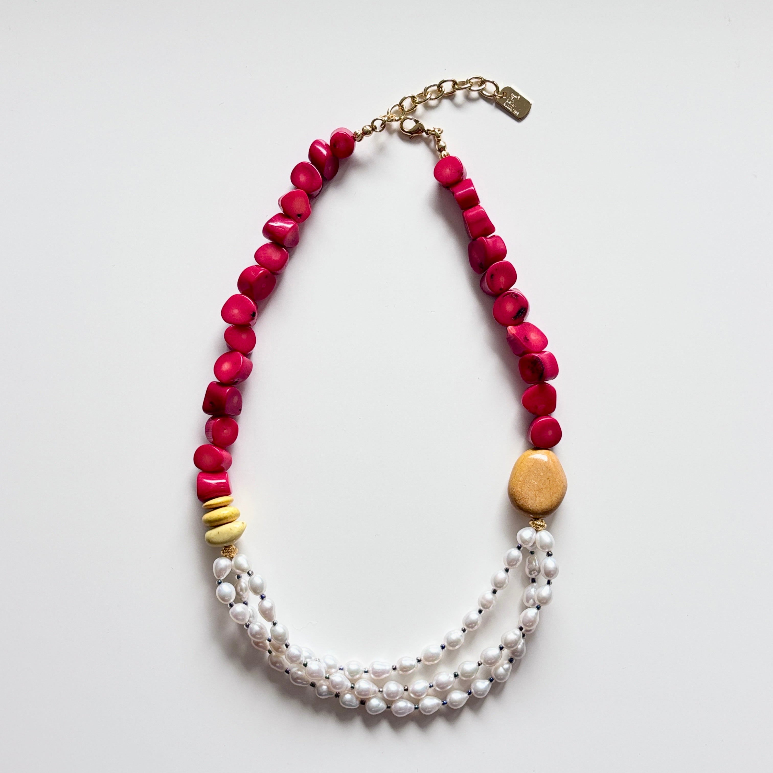 Red Coral and Freshwater Pearl Necklace – Handmade Gemstone Jewelry – Unique Boho Statement Necklace – Gift for Her