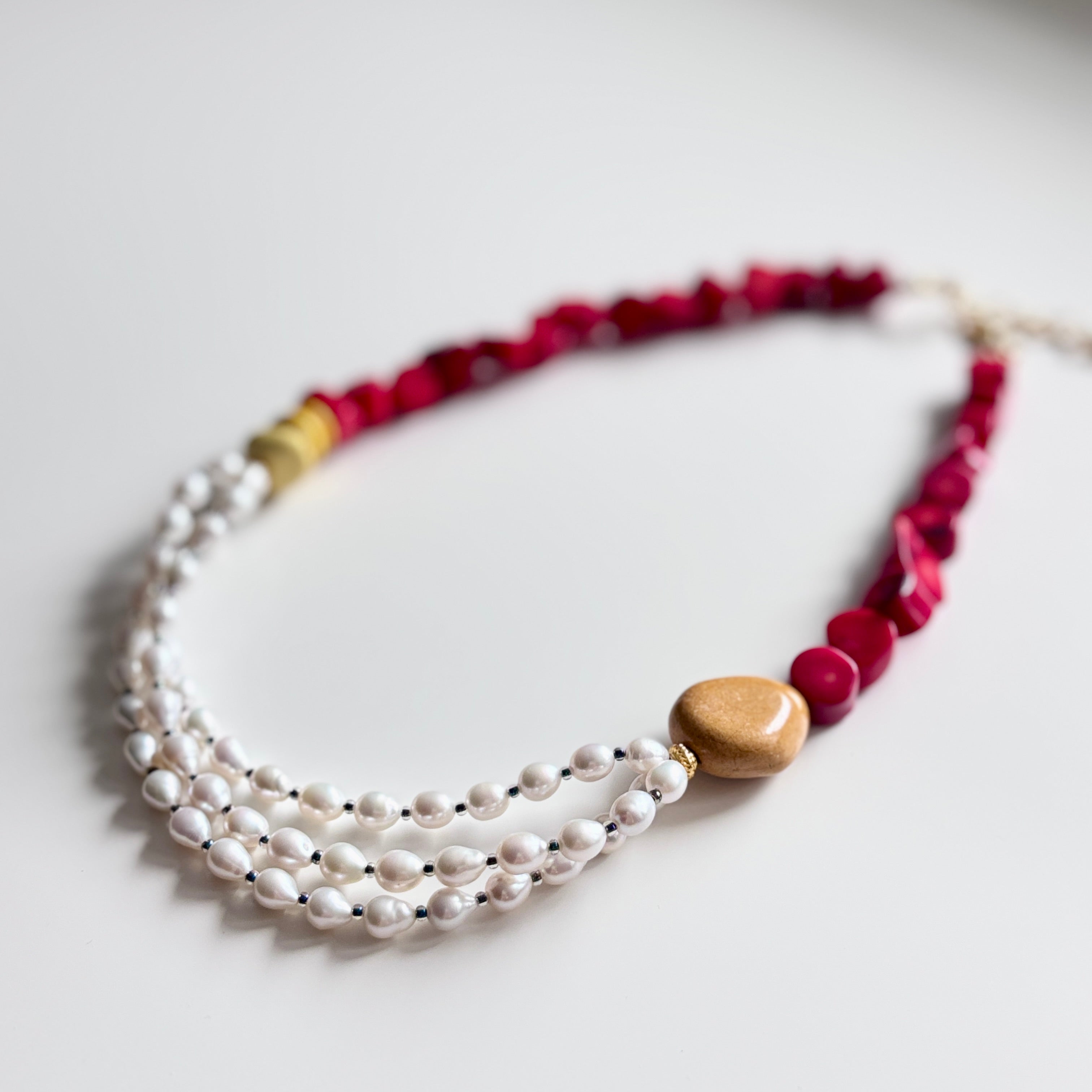 Red Coral and Freshwater Pearl Necklace – Handmade Gemstone Jewelry