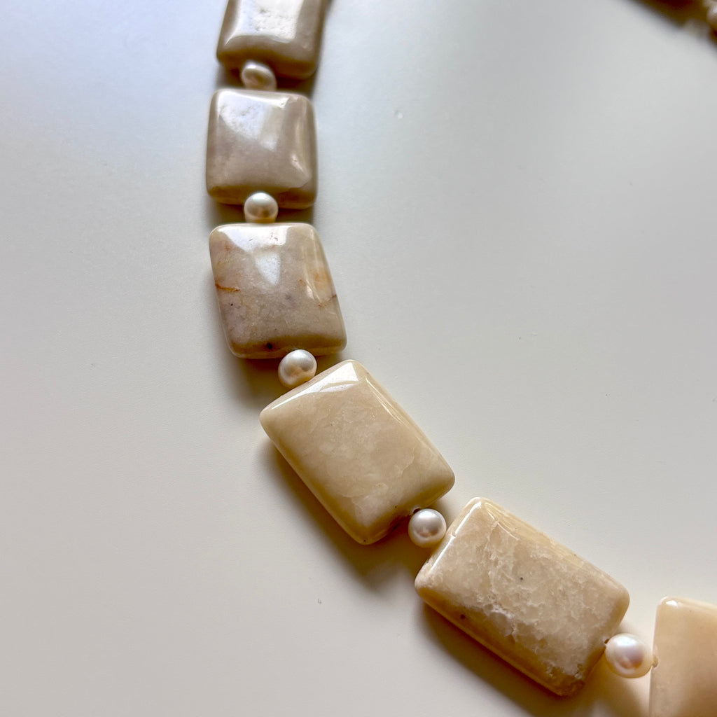 Opal and Freshwater Pearl Necklace – Elegant Natural Gemstone Jewelry - Handmade Jewelry