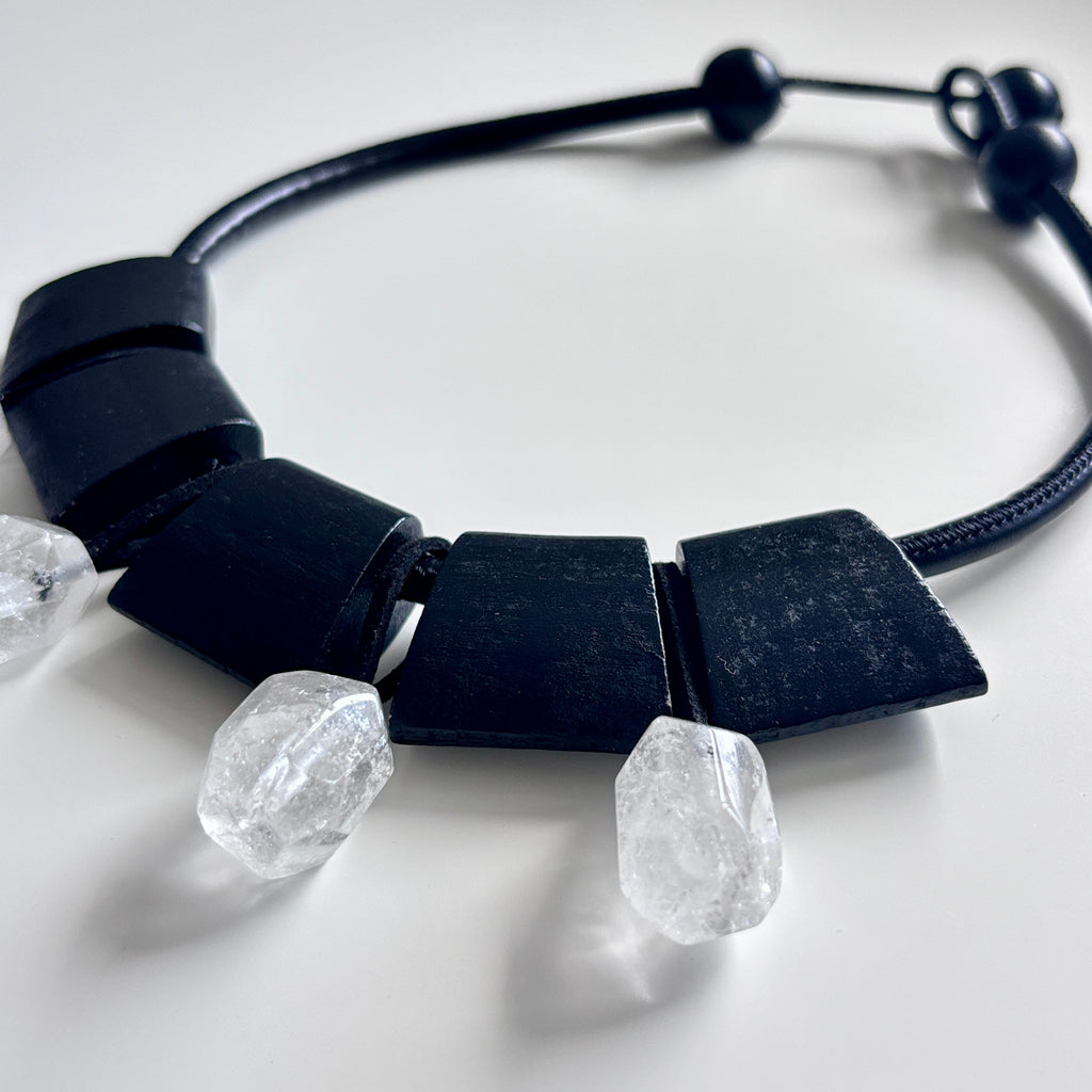 Wood and Crystal Pendant Necklace – Minimalist Statement Jewelry