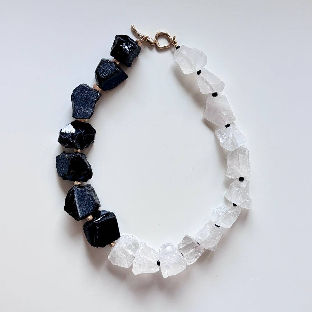 Black & White Raw Stone Necklace Statement Stone Jewelry Handmade