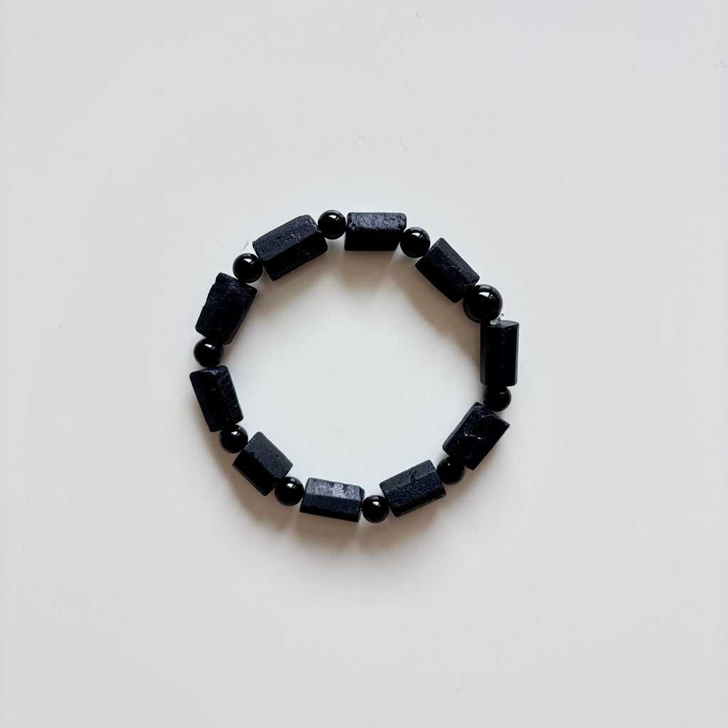 Black Tourmaline Bracelet • Natural Black Tourmaline Stretch Bracelet • Protection Stone Jewelry