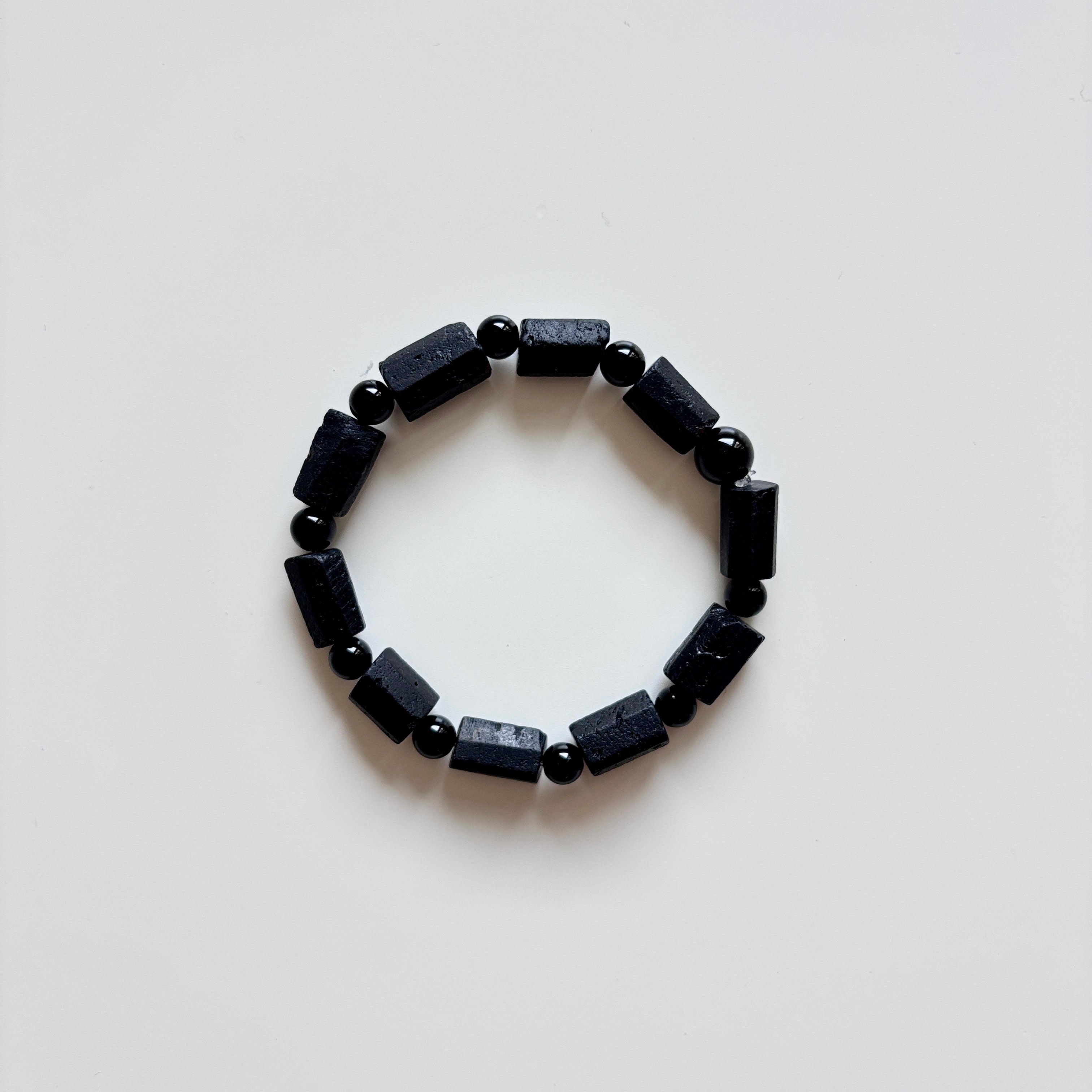 Black Tourmaline Bracelet • Natural Black Tourmaline Stretch Bracelet • Protection Stone Jewelry