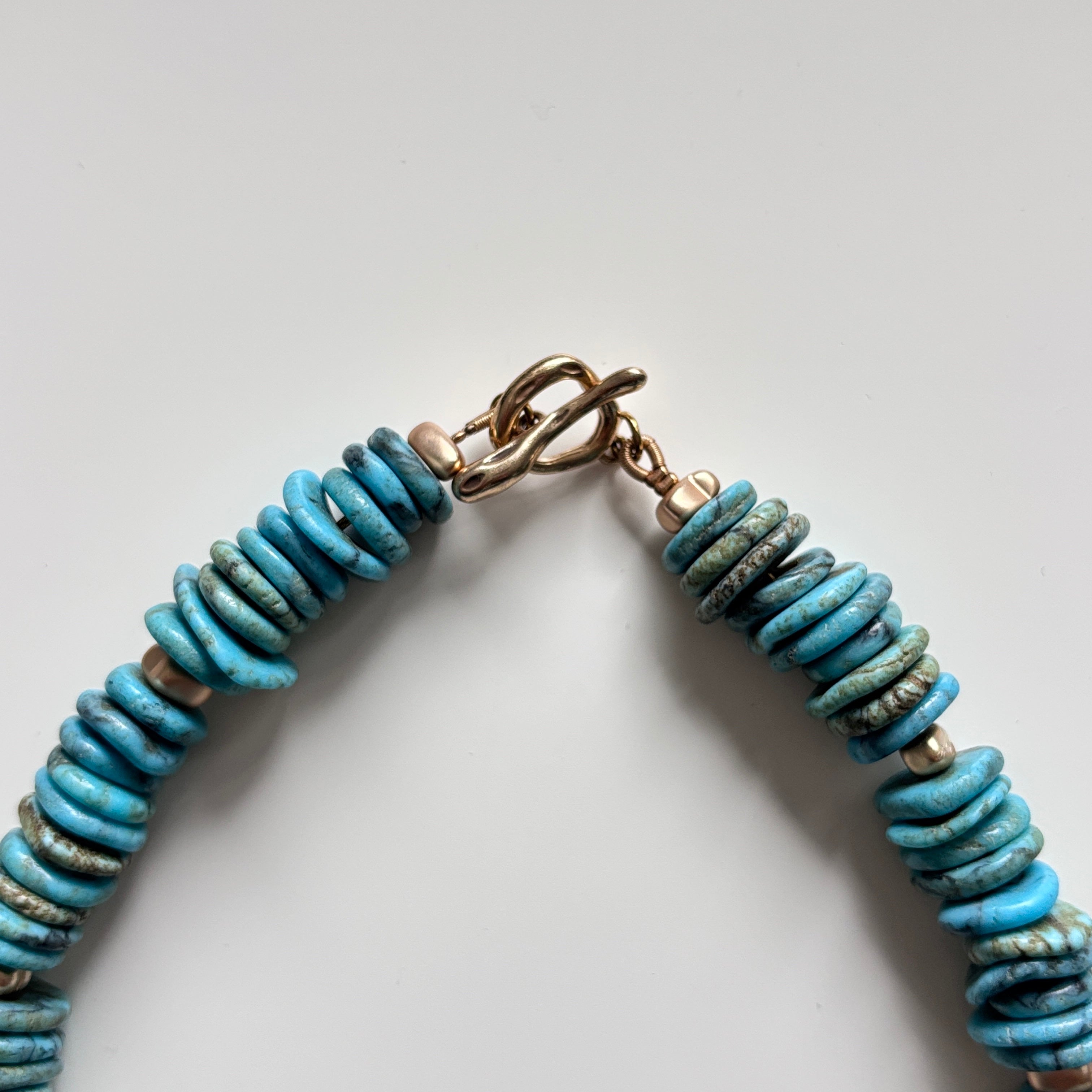 Natural Turquoise Disc Beaded Necklace – Boho Gemstone Jewelry - Handmade Jewelry