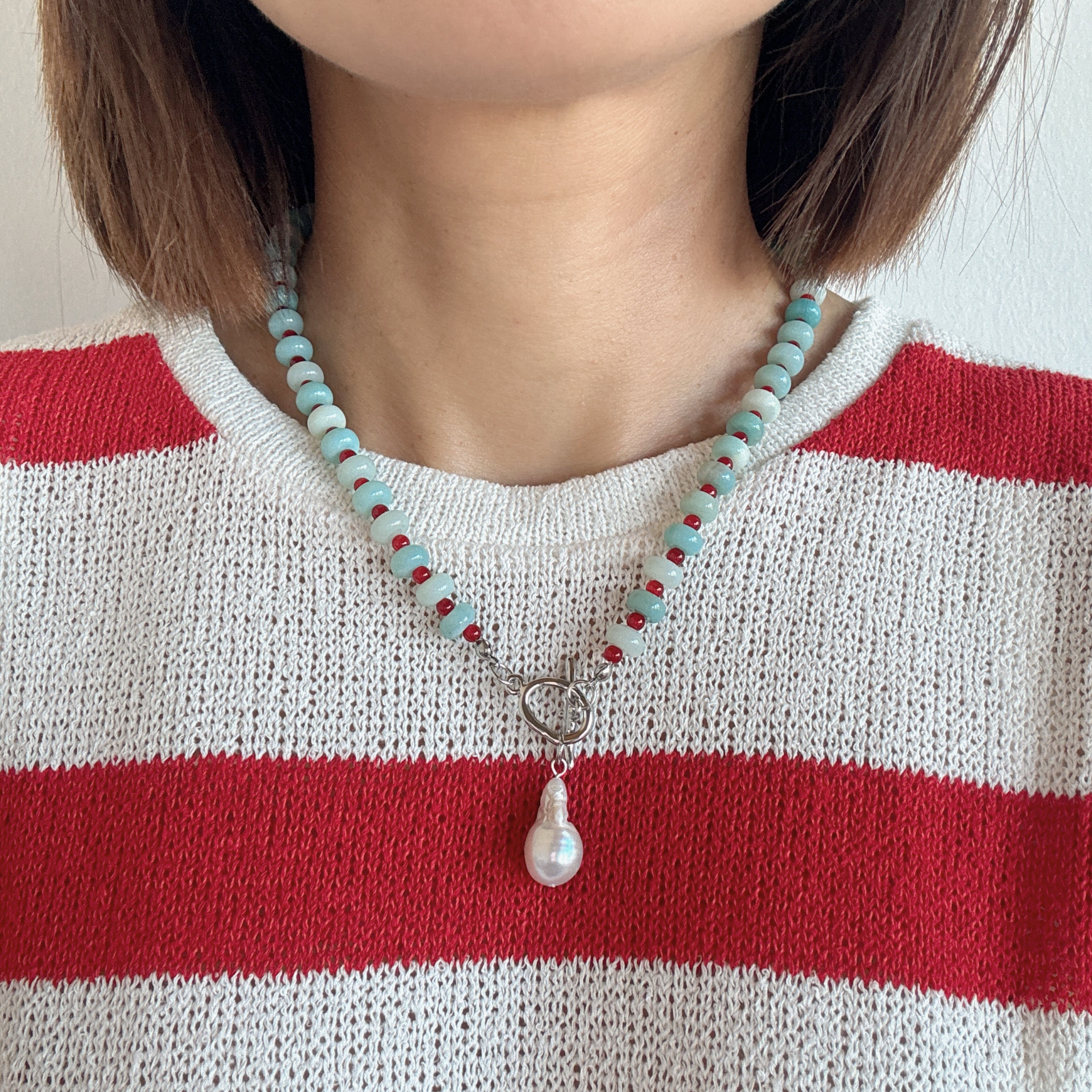 Model wearing Amazon Mist Necklace