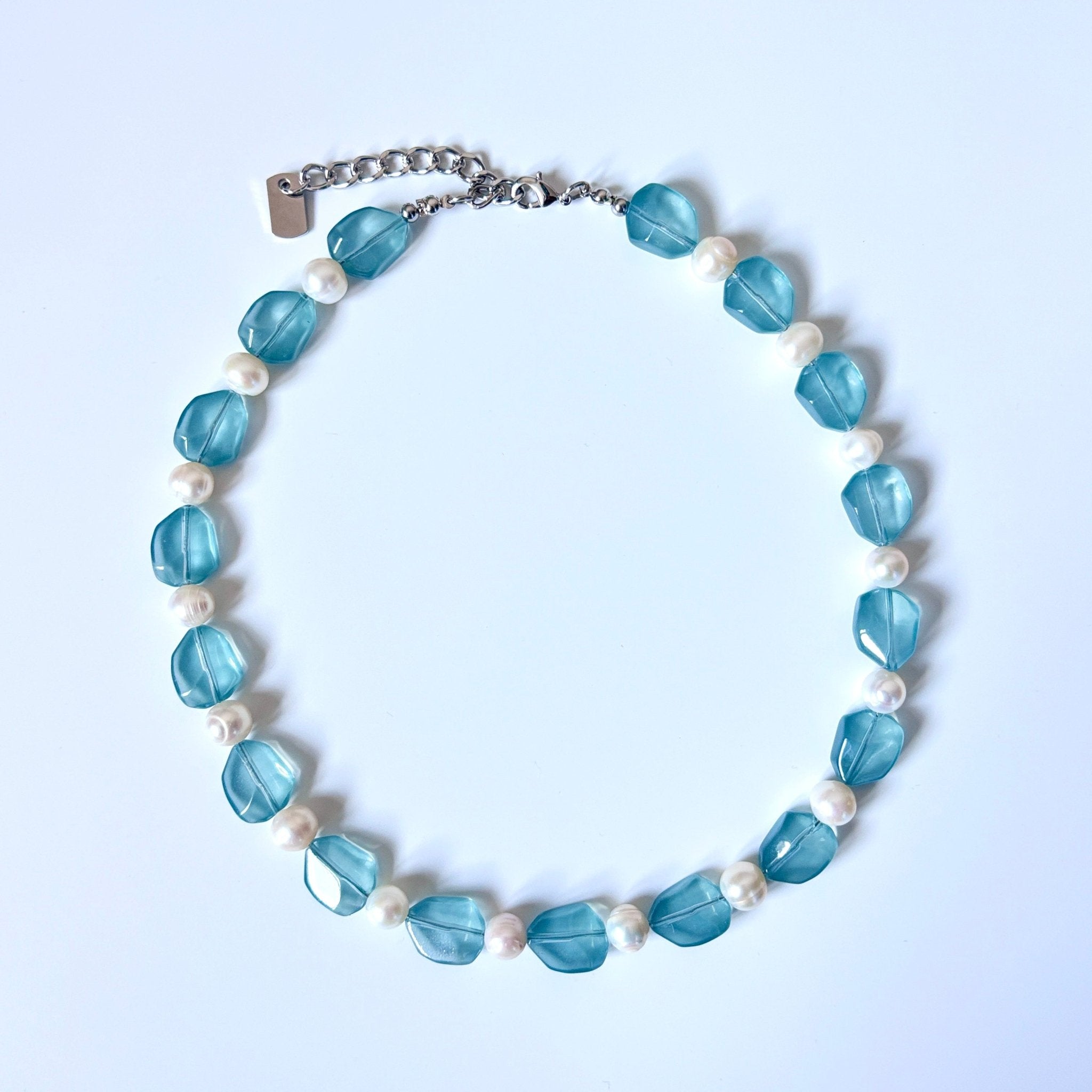 Aqua Bloom Glass Bead & Freshwater Pearl Necklace