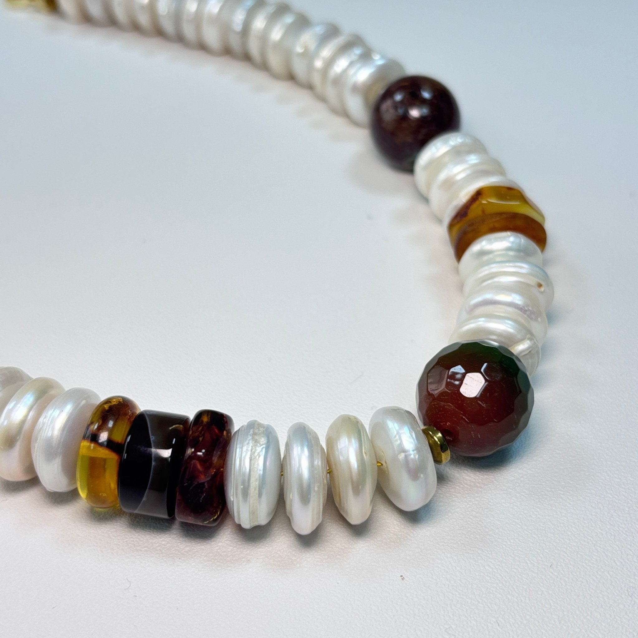 Autumn Glow - Amber, Agate & Freshwater Pearl Necklace