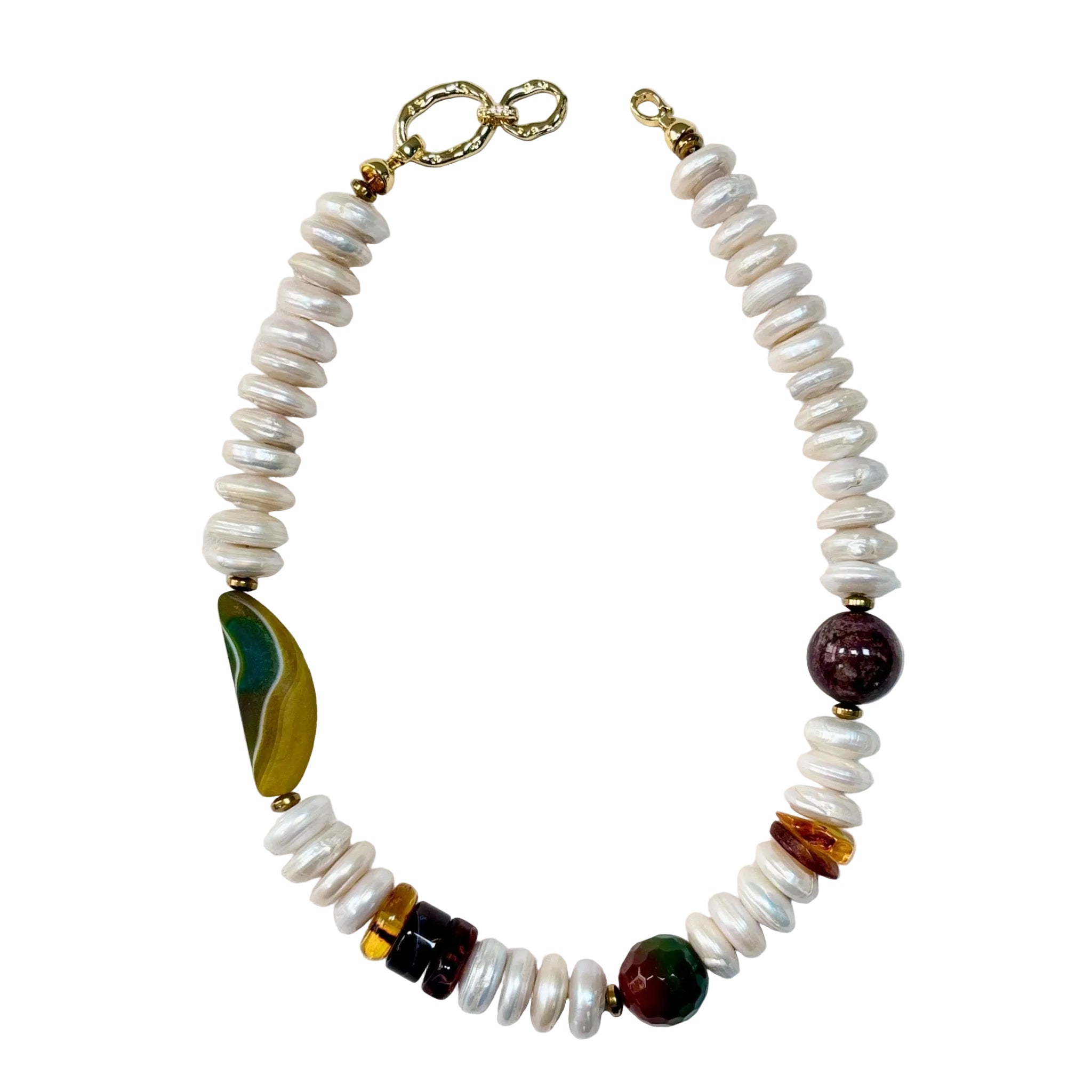 Autumn Glow Amber, Agate & Freshwater Pearl Necklace