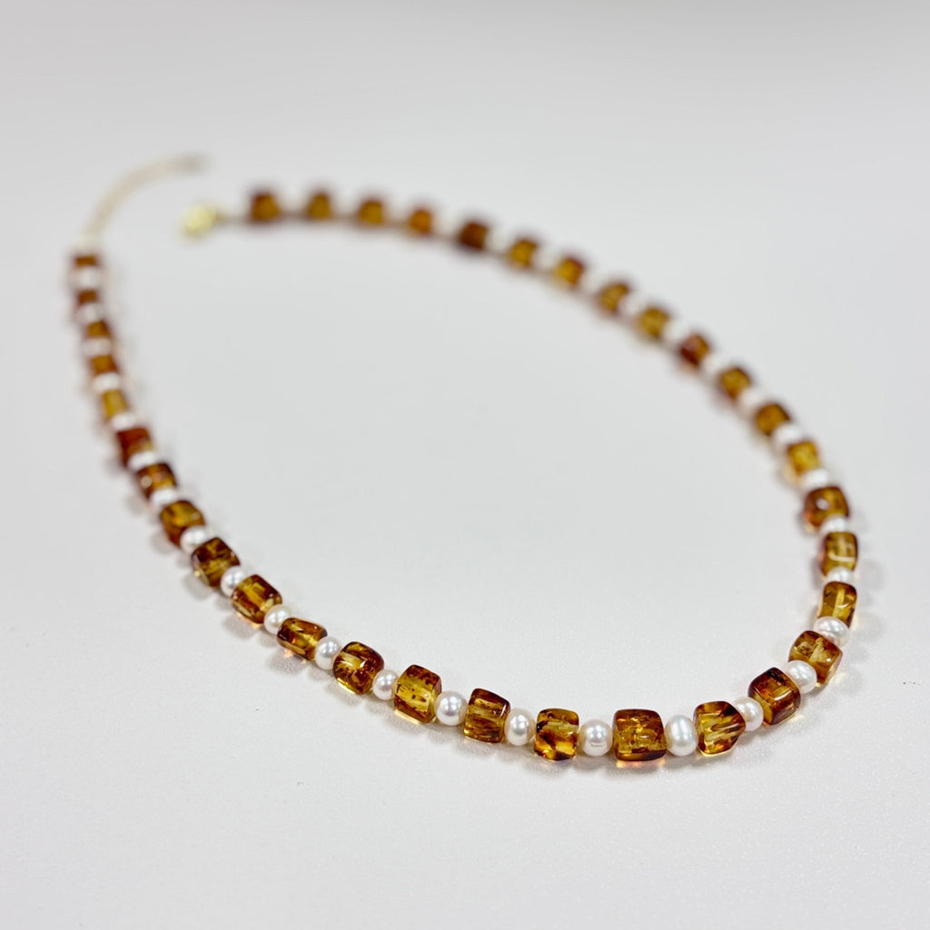 Autumn Glow - Amber & Freshwater Pearl Necklace