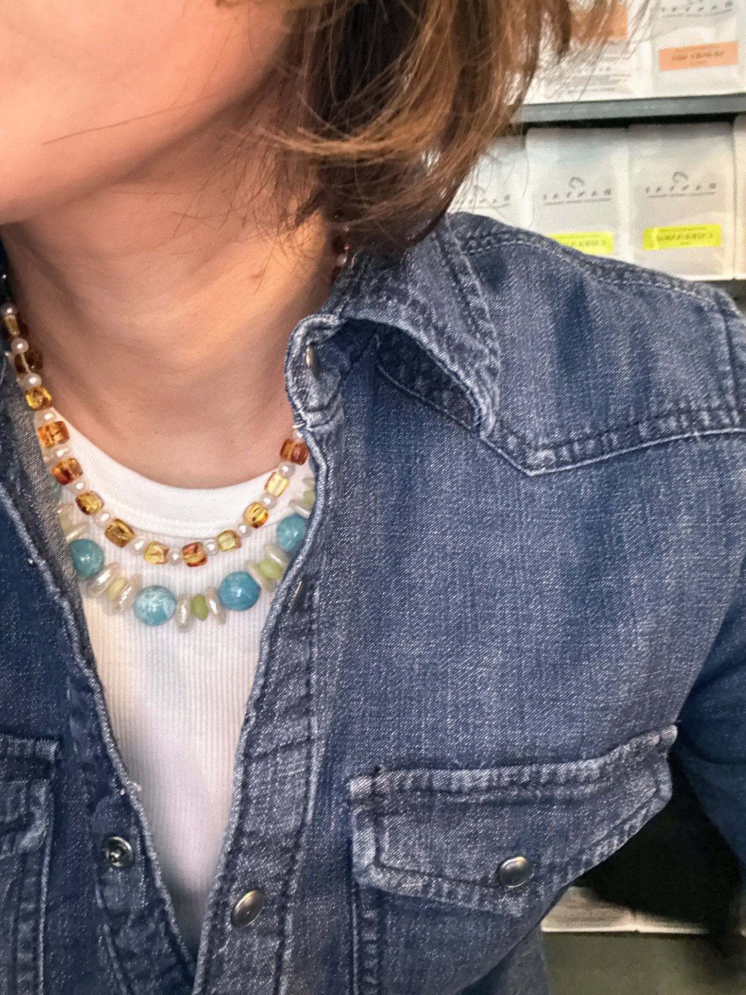 Autumn Glow - Amber & Freshwater Pearl Necklace