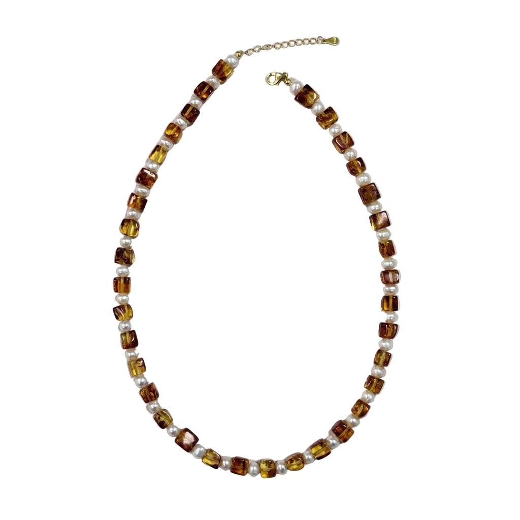 Autumn Glow Amber & Freshwater Pearl Necklace
