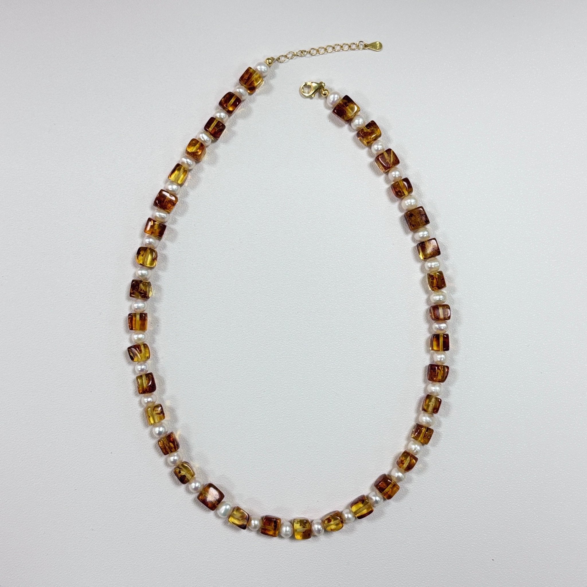 Autumn Glow Amber & Freshwater Pearl Necklace