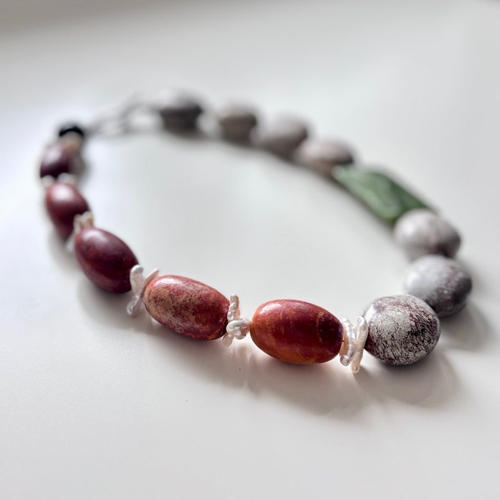 Detail of Autumn Tide Green Agate & Turquoise Necklace