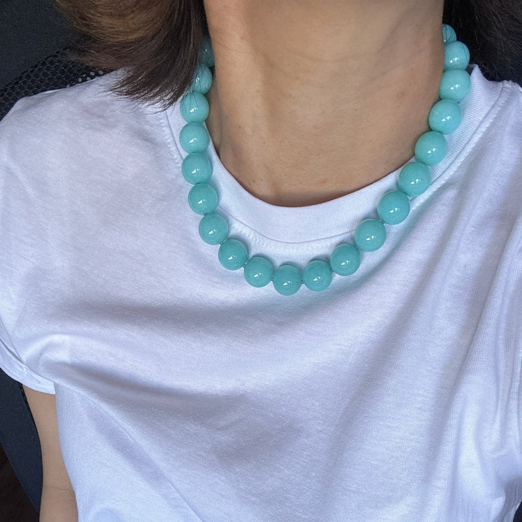 Model wearing Blue Chalcedony Necklace