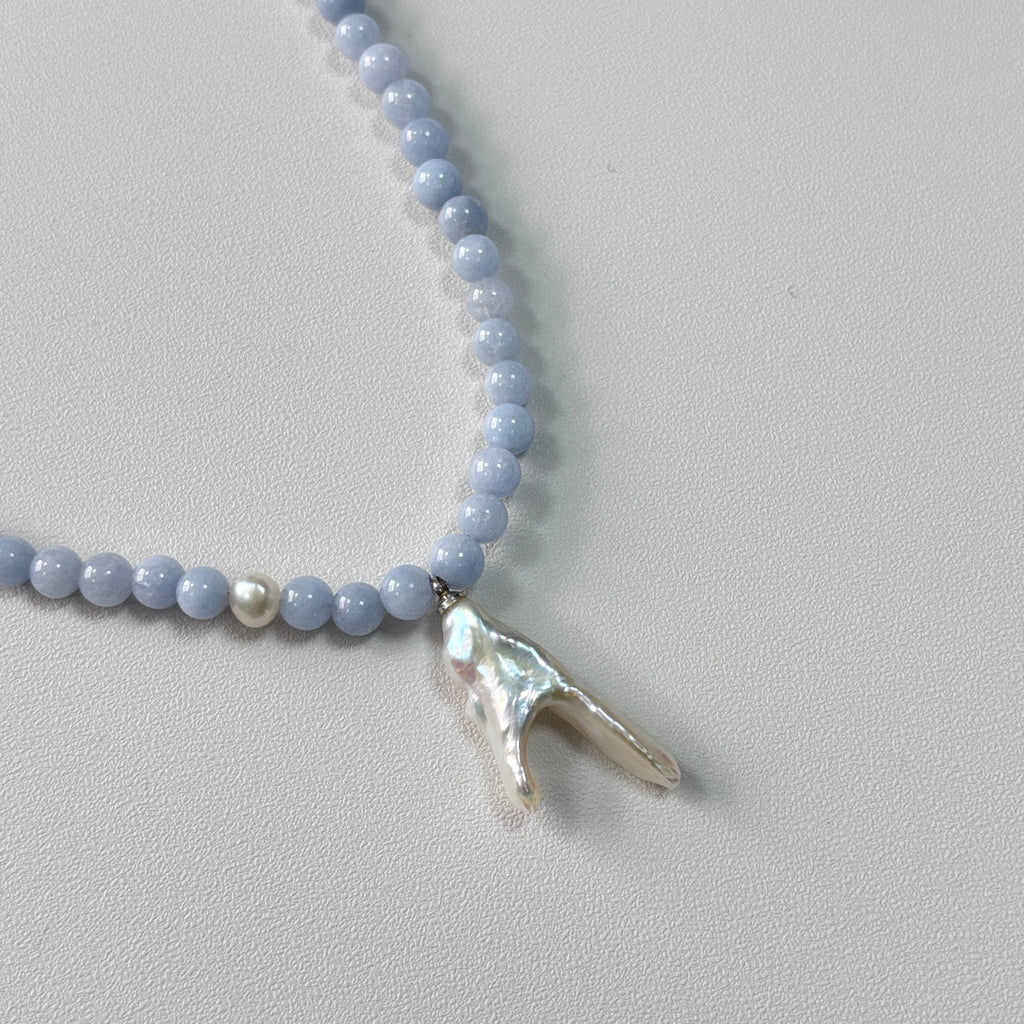 Azure Muse - Blue Chalcedony & Baroque Freshwater Pearl Necklace