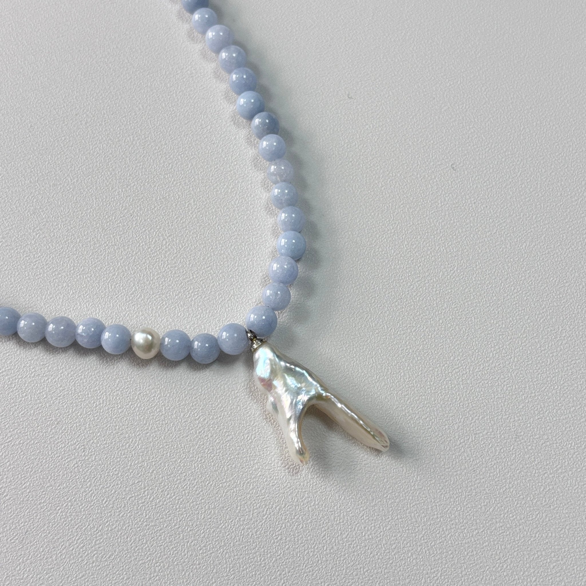 Azure Muse - Blue Chalcedony & Baroque Freshwater Pearl Necklace